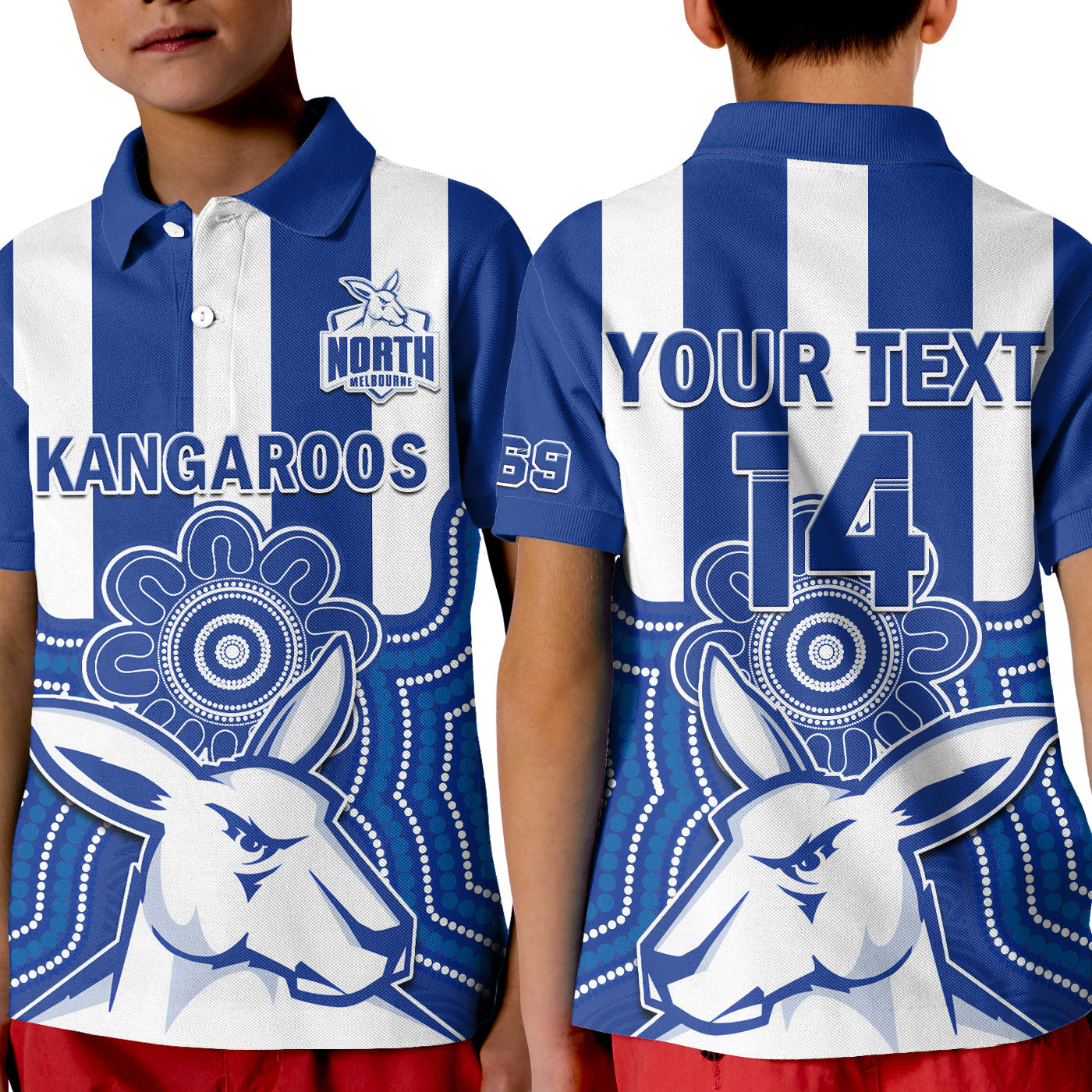 (Custom Text And Number) Melbourne Football Polo Shirt KID North Kangaroos 1869 Aboriginal Art - Vibe Hoodie Shop