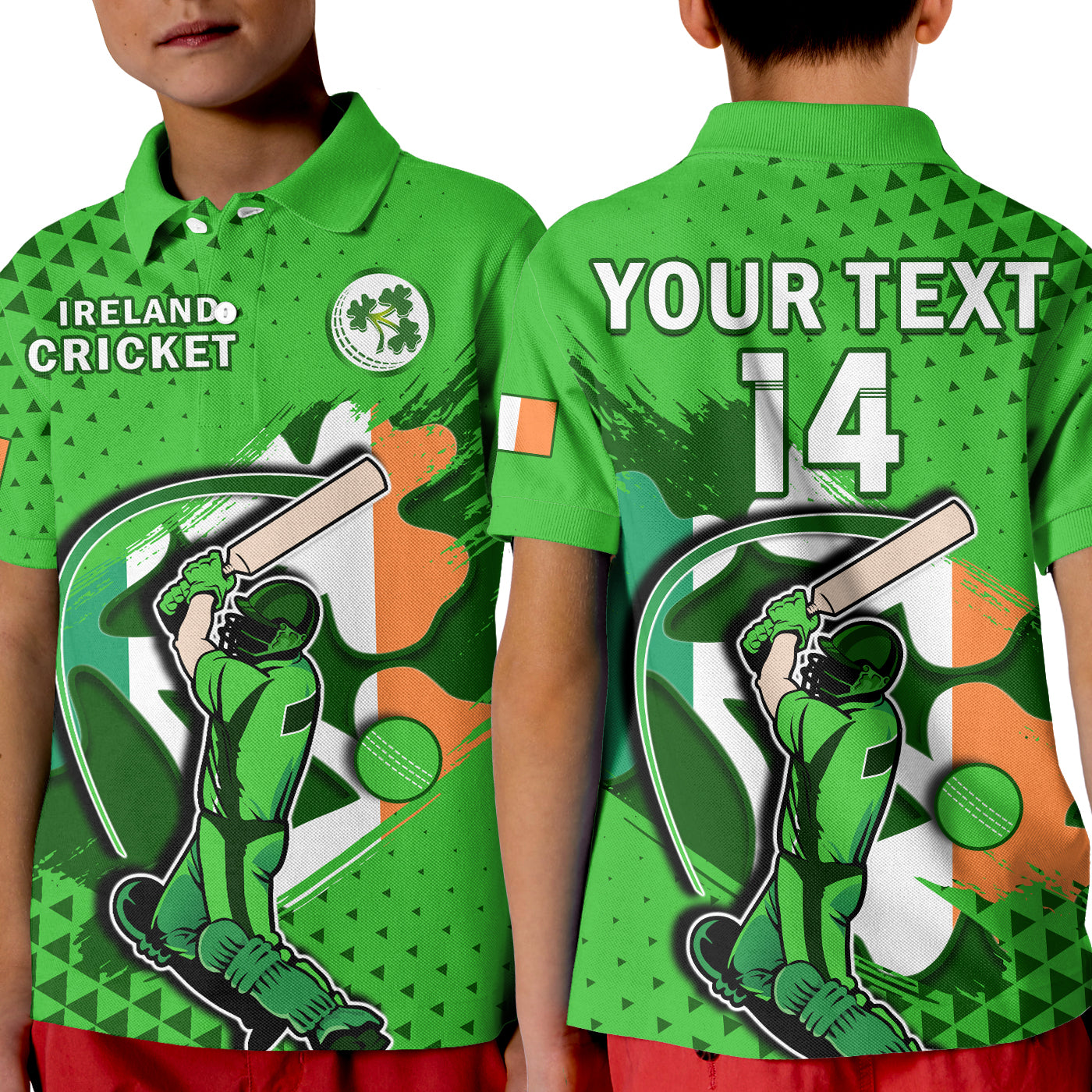 (Custom Text And Number) Ireland Cricket Polo Shirt KID Irish Flag Shamrock Sporty Style - Vibe Hoodie Shop