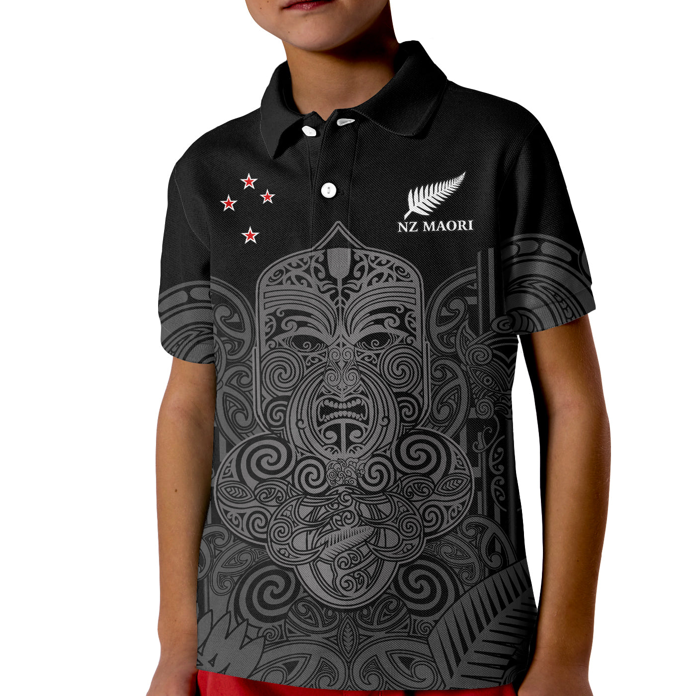 (Custom Text And Number) New Zealand Tiki Rugby Polo Shirt KID NZ Maori Koru Pattern Ver.01 - Vibe Hoodie Shop