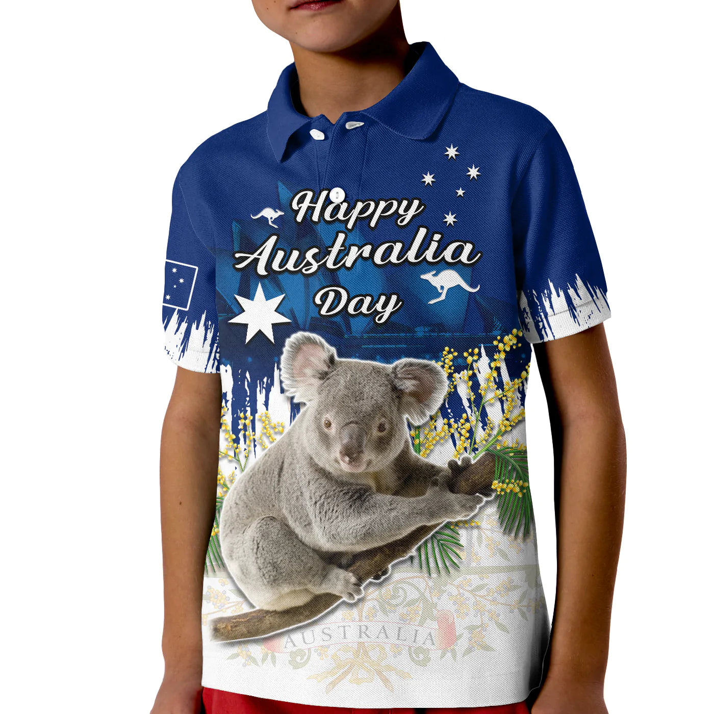 Australia Day Polo Shirt KID Koala Sydney Opera House Flag Color - Vibe Hoodie Shop