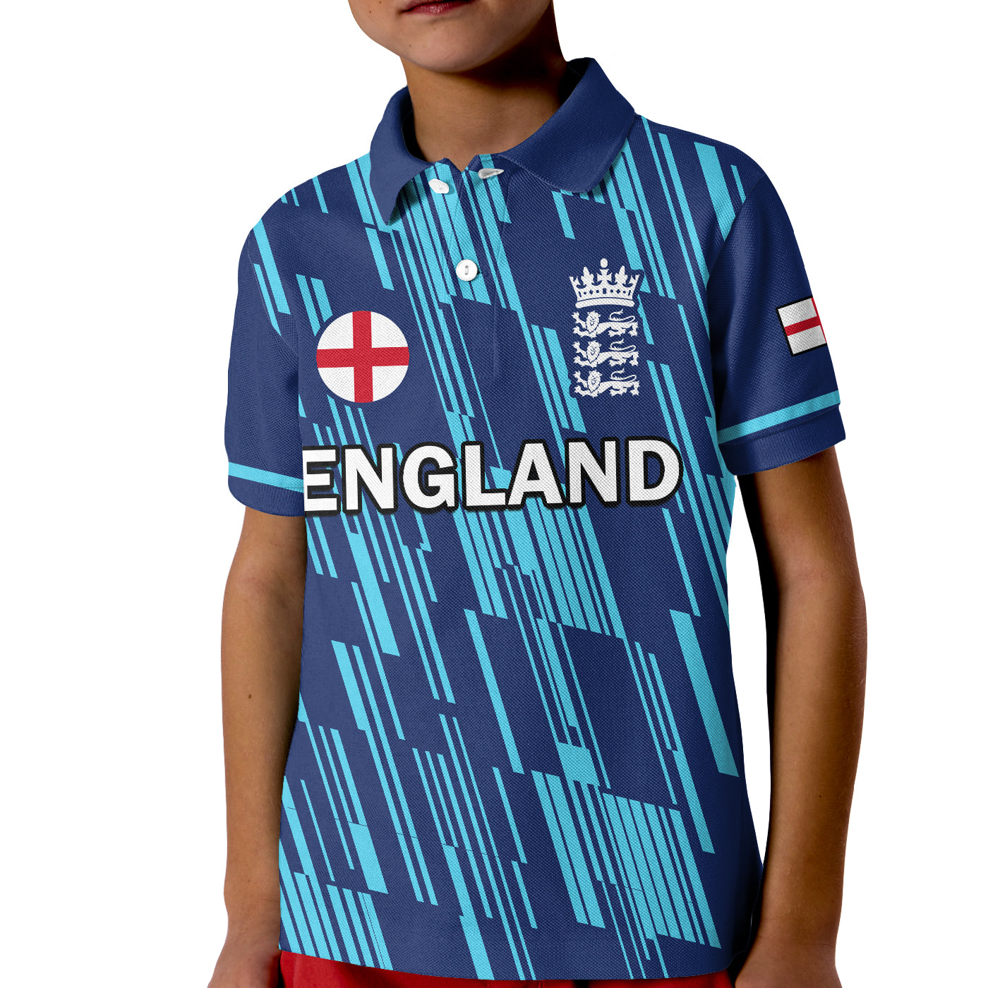 (Custom Text And Number) England Cricket Polo Shirt KID Sporty 2022 - Vibe Hoodie Shop