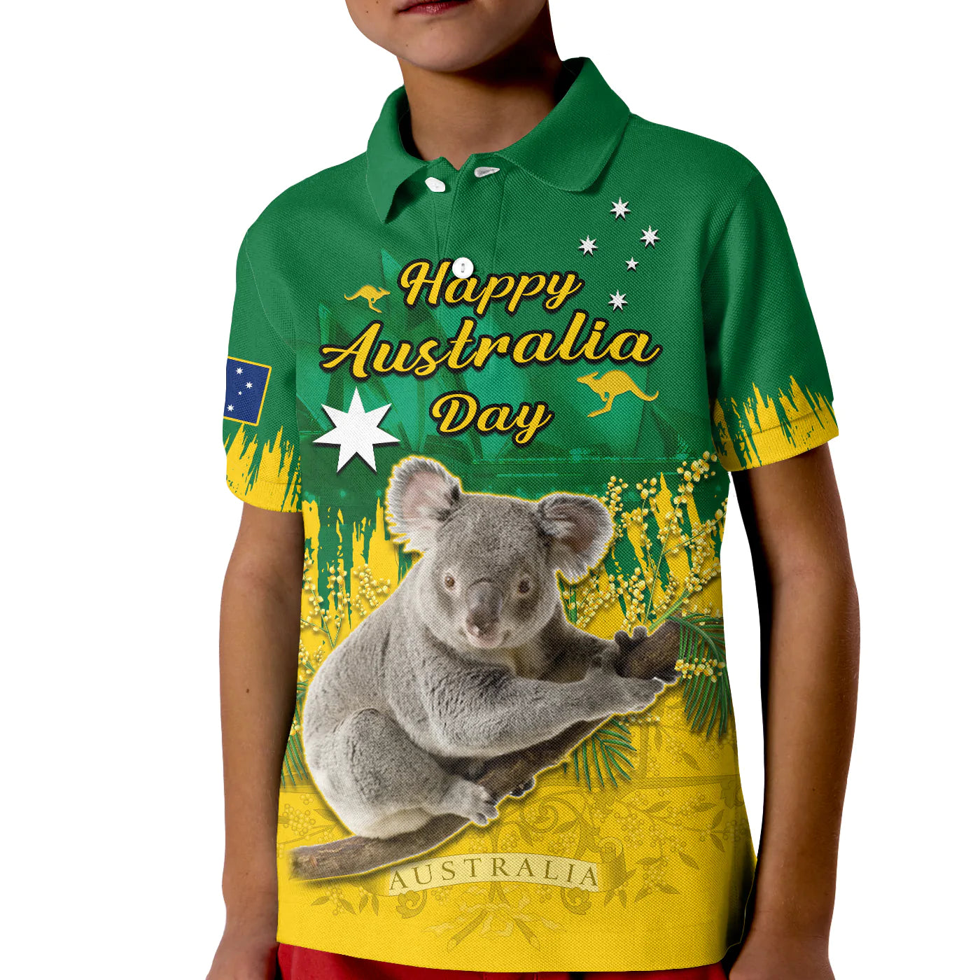 Australia Day Polo Shirt KID Koala Sydney Opera House National Color - Vibe Hoodie Shop