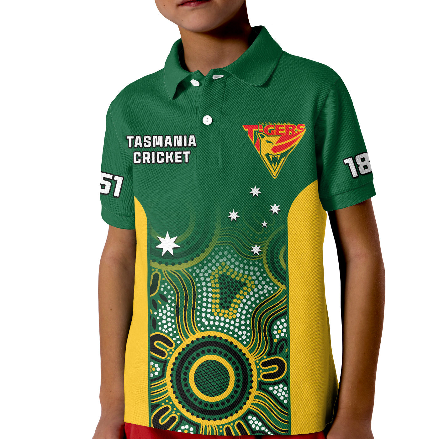 (Custom Text And Number) Tasmania Cricket 2023 Polo Shirt Tigers Sheffield Shield Indigenous - Vibe Hoodie Shop