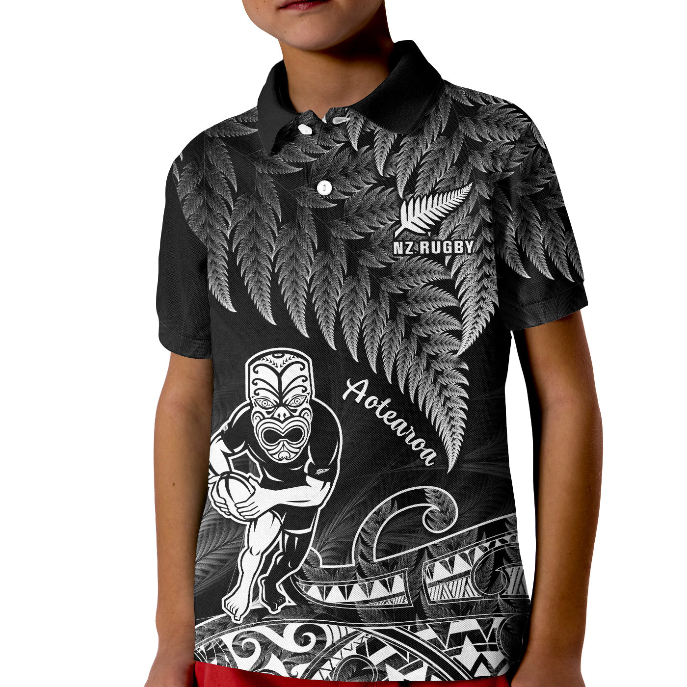 (Custom Text And Number) New Zealand Silver Fern Rugby Polo Shirt KID All Black Koru Maori - Vibe Hoodie Shop