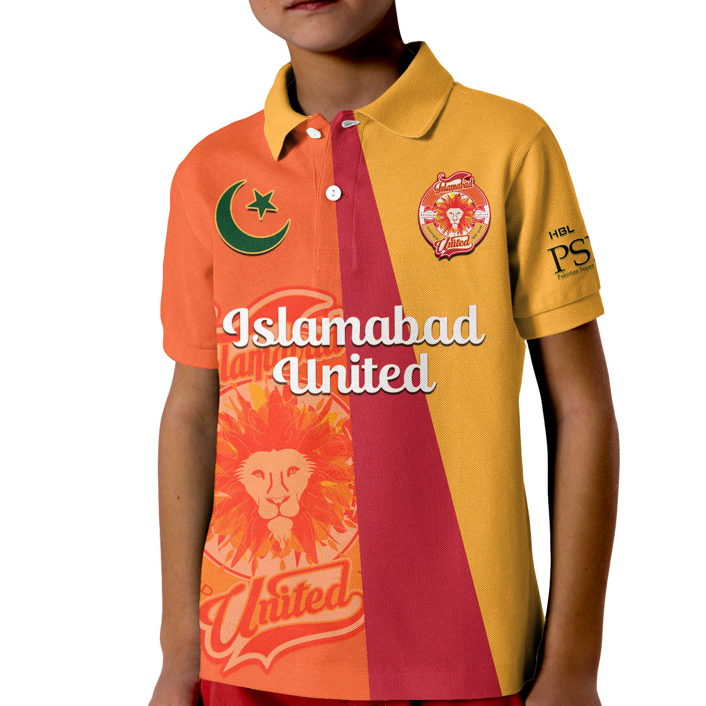 (Custom Text And Number) Islamabad United Cricket Polo Shirt KID Sherus HBL PSL 2023 Orange Dynamic - Vibe Hoodie Shop