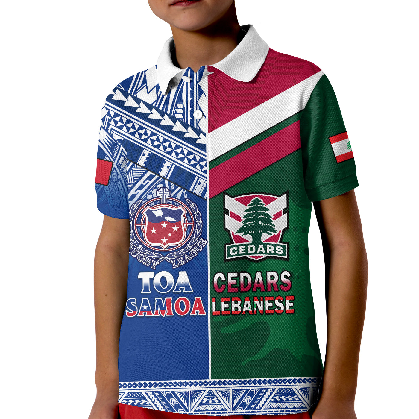 (Custom Personalised) Lebanon And Samoa Rugby Polo Shirt KID Polynesian Cedars Mix Toa Samoa - Vibe Hoodie Shop