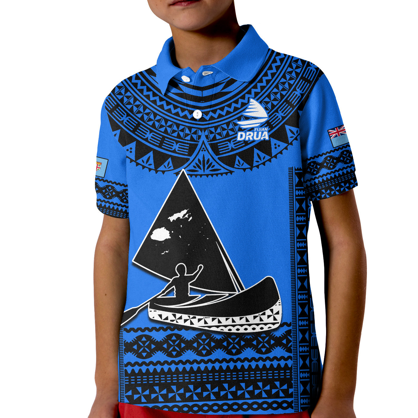 (Custom Text And Number) Fiji Rugby Polo Shirt KID Fijian Drua Super Polynesian Special Tapa Pattern - Vibe Hoodie Shop