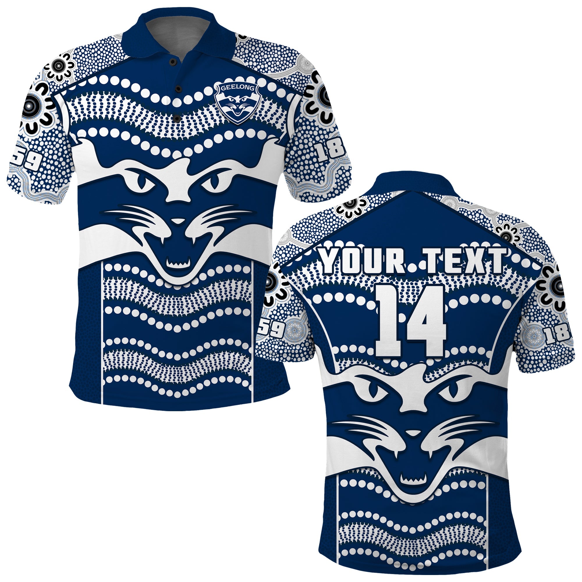 (Custom Text And Number) Cats Football Polo Shirt Geelong 1859 Indigenous Sporty Version - Vibe Hoodie Shop