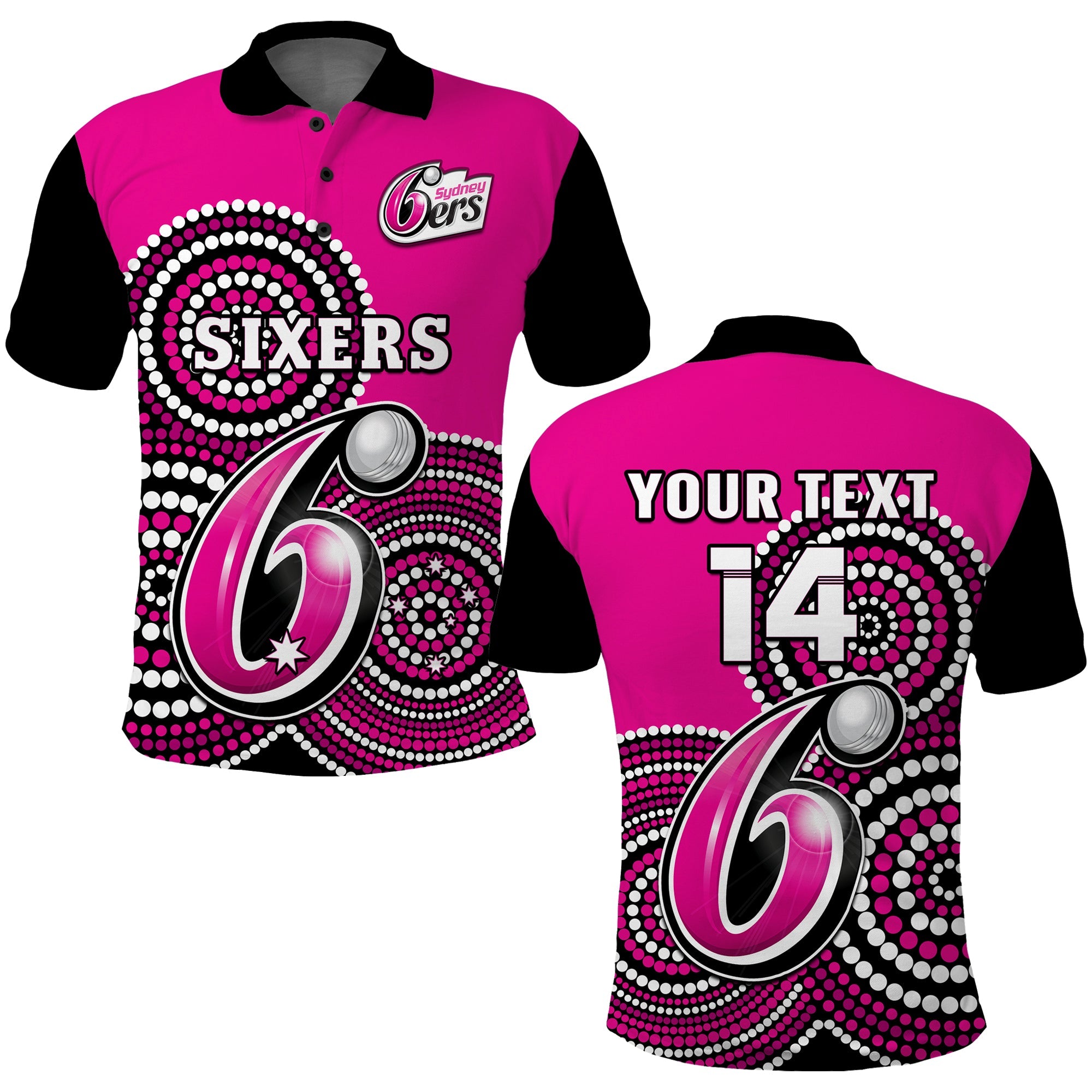 (Custom Text And Number) Sydney Sixers Cricket Polo Shirt Champions BBL12 Proud Indigenous Art - Vibe Hoodie Shop