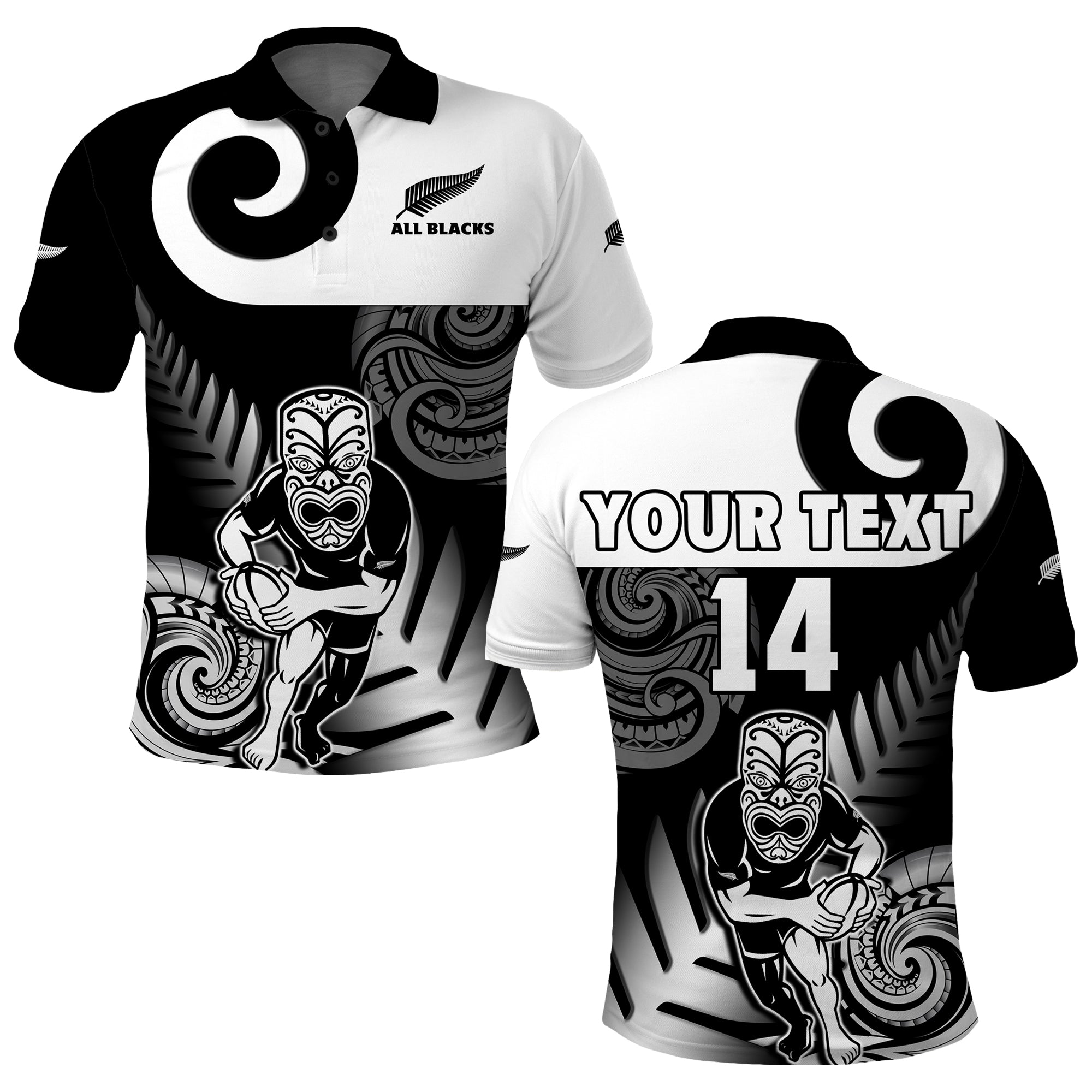 Custom Text And Number New Zealand Silver Fern Rugby Polo Shirt All Black Maori Koru - Vibe Hoodie Shop