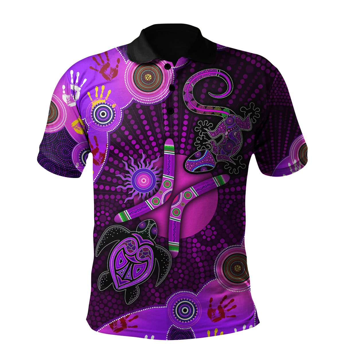 Aboriginal NAIDOC Week 2023 Purple Turtle Lizard Sun Polo Shirt - Vibe Hoodie Shop