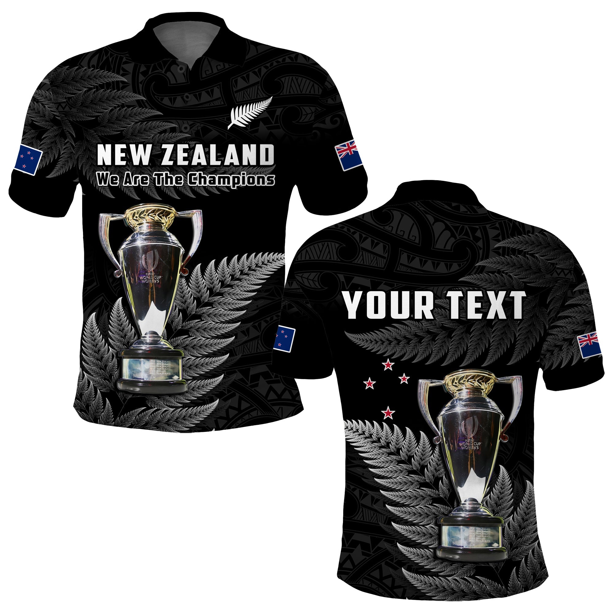 (Custom Personalised) New Zealand 2022 Rugby Polo Shirt Black Fern Proud Champions RWC - Vibe Hoodie Shop