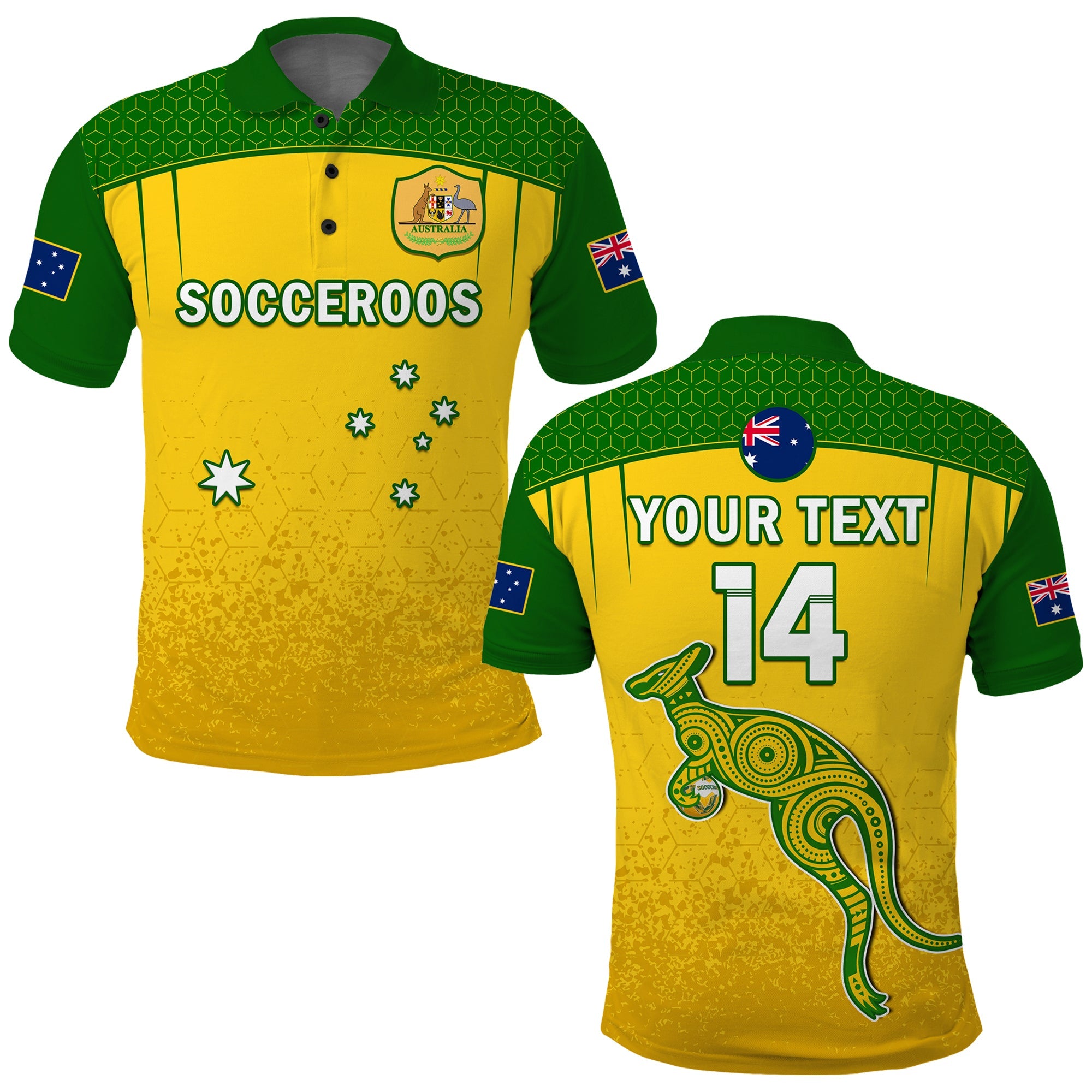 (Custom Text And Number) Australia Soccer Polo Shirt Socceroos Dots Kangaroo Simple Style - Vibe Hoodie Shop