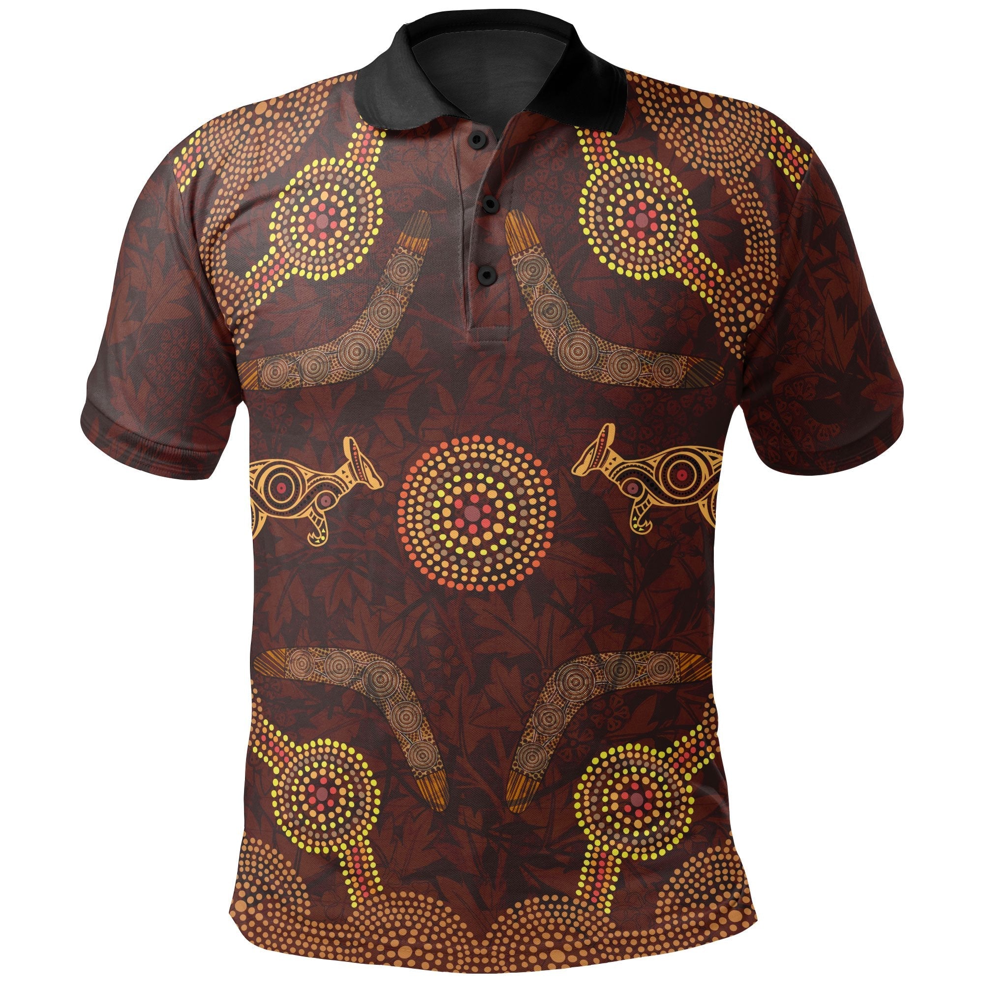 Polo Shirt, Aboriginal Dot Pattern Boomerang - Kangaroo - Vibe Hoodie Shop