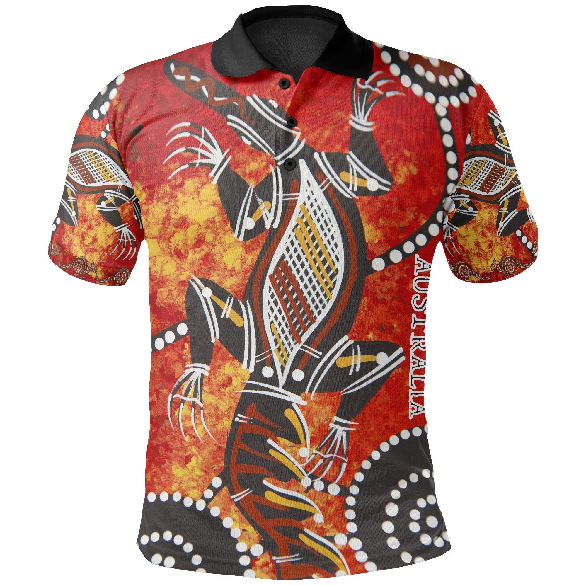 Aboriginal Polo - Crocodile Dot Painting - Vibe Hoodie Shop