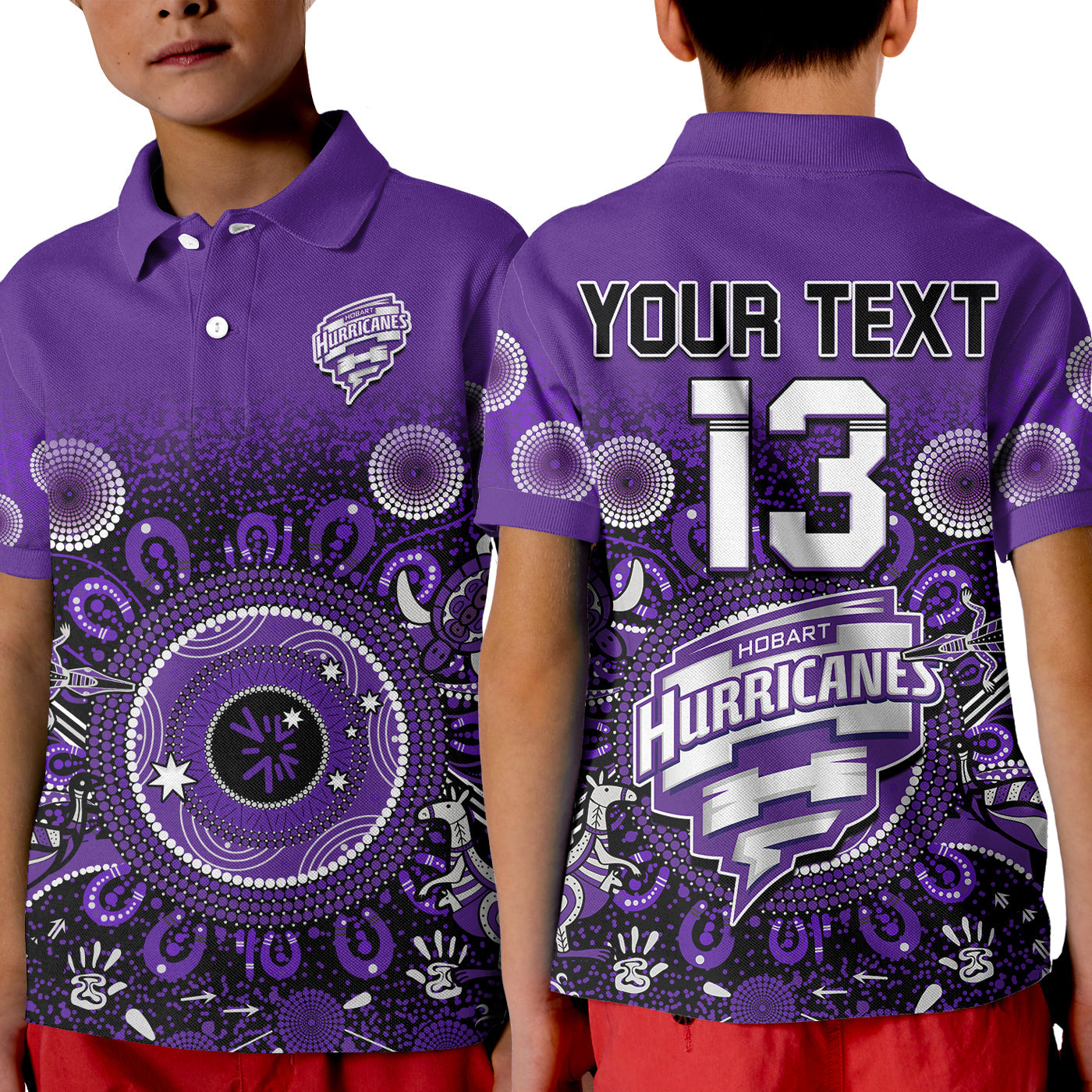 (Custom Text and Number) Hobart Hurricanes Polo Shirt KID Cricket Aboriginal - Vibe Hoodie Shop