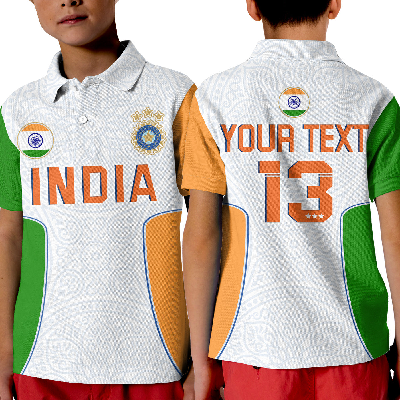 (Custom Text and Number) India Cricket Polo Shirt Champions Indian Sun Pattern Style Flag - Vibe Hoodie Shop