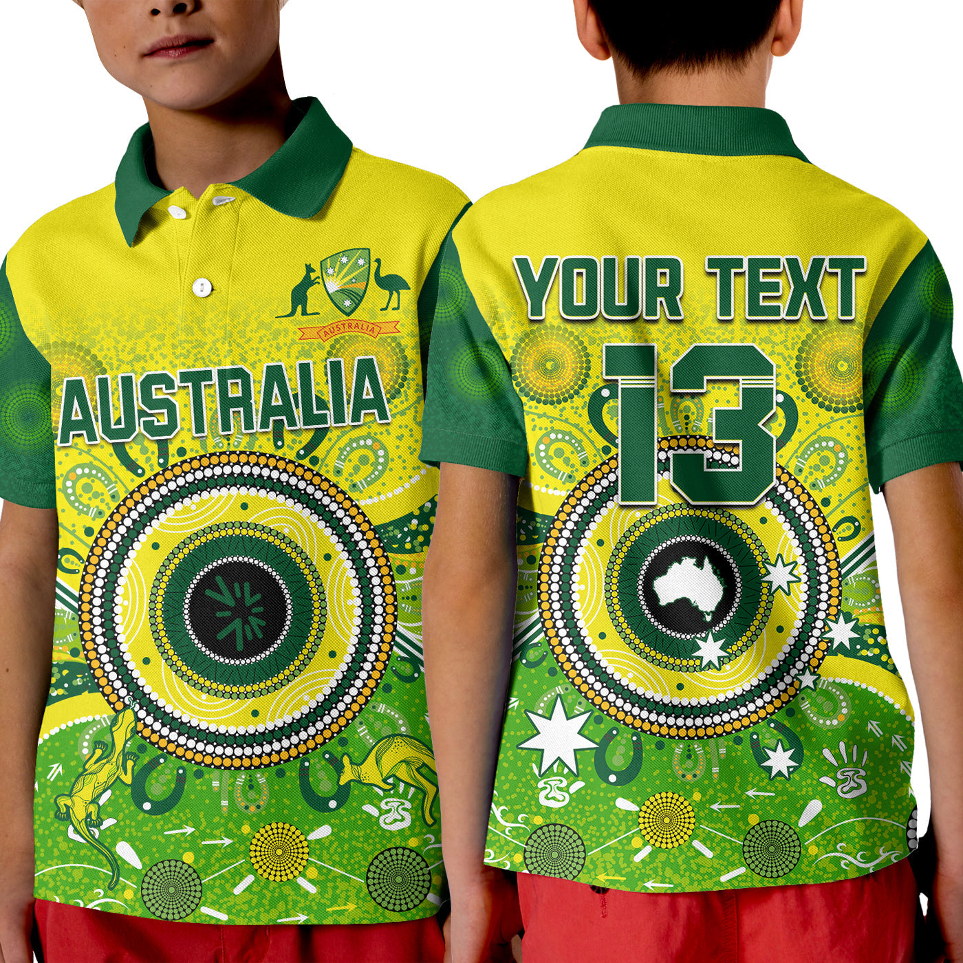 (Custom Text and Number) Australia Cricket Polo Shirt Aboriginal National Color Champion - Vibe Hoodie Shop