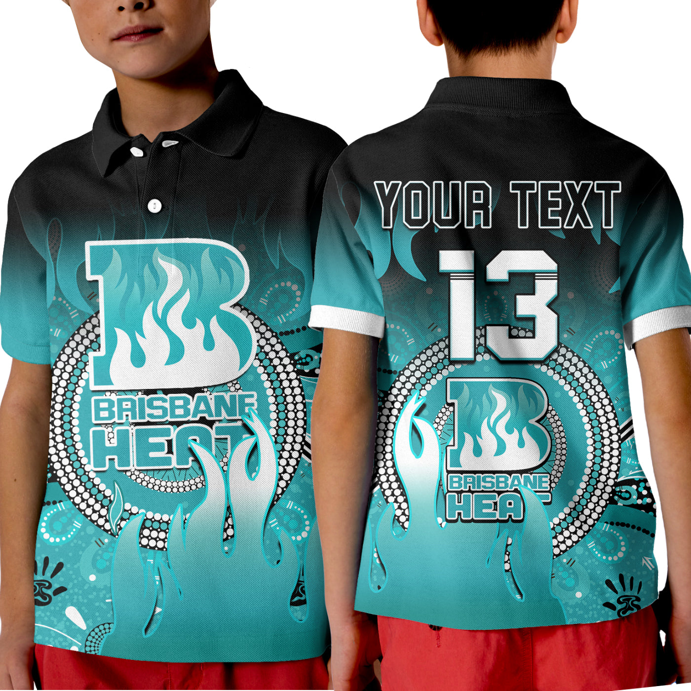 (Custom Text and Number) Brisbane Heat Polo Shirt KID Aboriginal Sunshine - Vibe Hoodie Shop