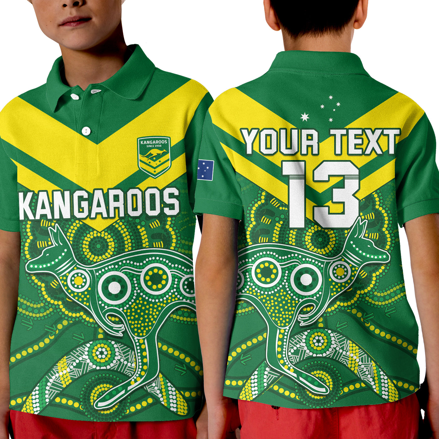 (Custom Text and Number) Australia Rugby Polo Shirt Kangaroos Boomerang Aboriginal - Vibe Hoodie Shop