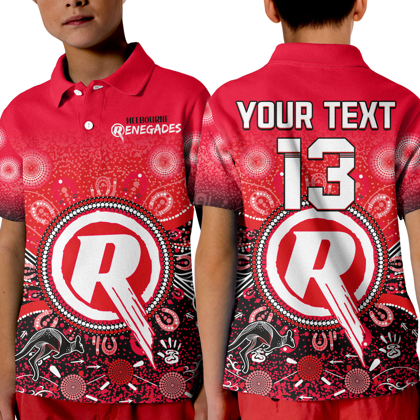 (Custom Text and Number) Melbourne Renegades Polo Shirt KID Cricket Aboriginal - Vibe Hoodie Shop