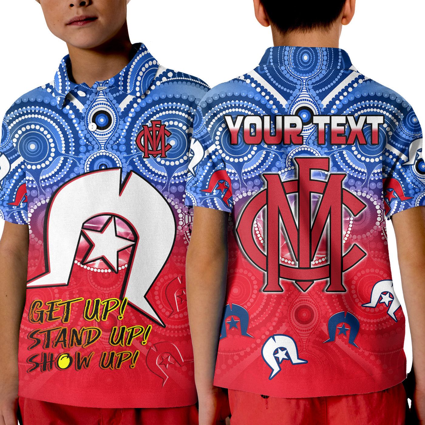 (Custom Personalised) Demons Football NAIDOC Week Polo Shirt KID Melbourne North Melbourne Aboriginal Dhari - Vibe Hoodie Shop