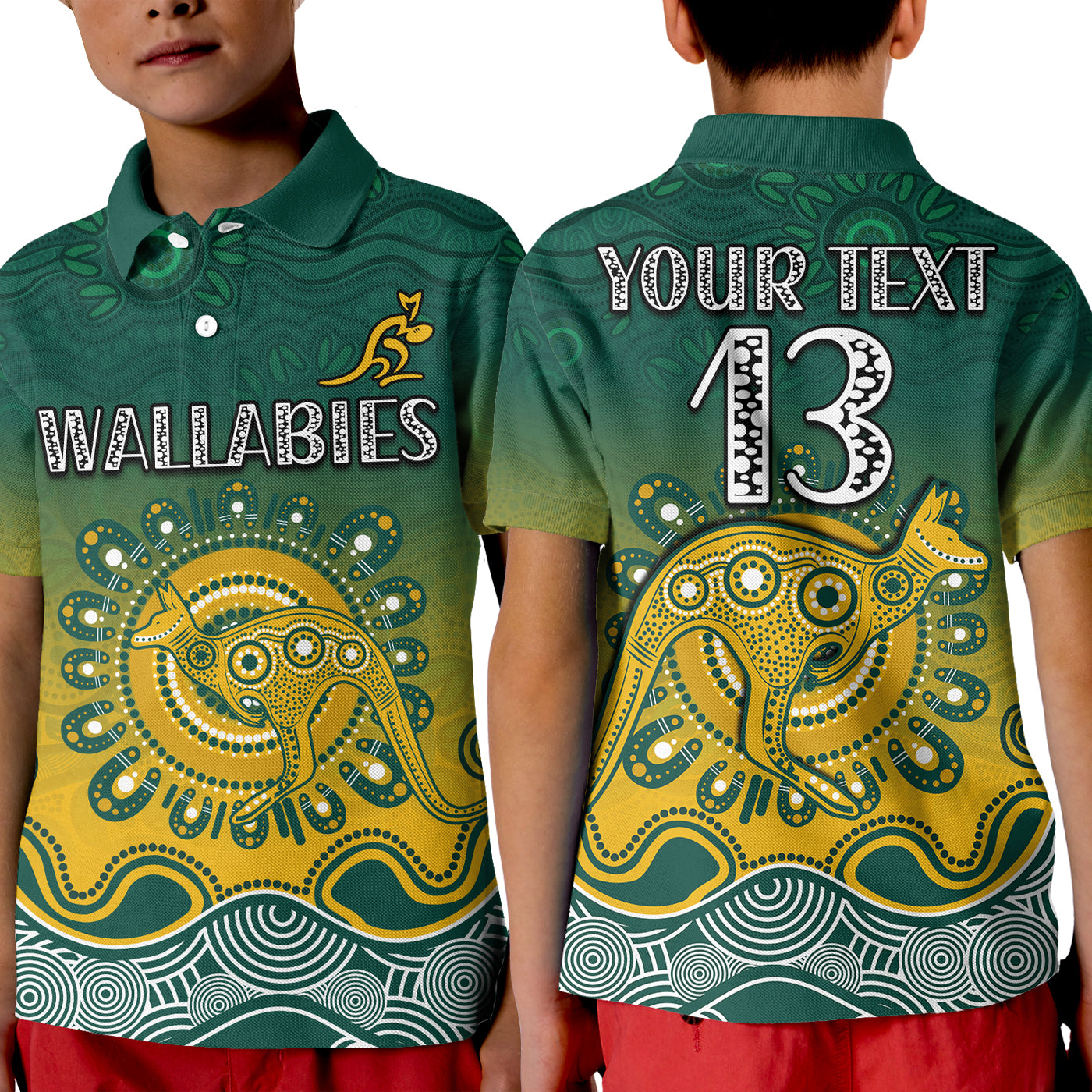 (Custom Text and Number) Wallabies Rugby Australia Polo Shirt Aboriginal - Vibe Hoodie Shop