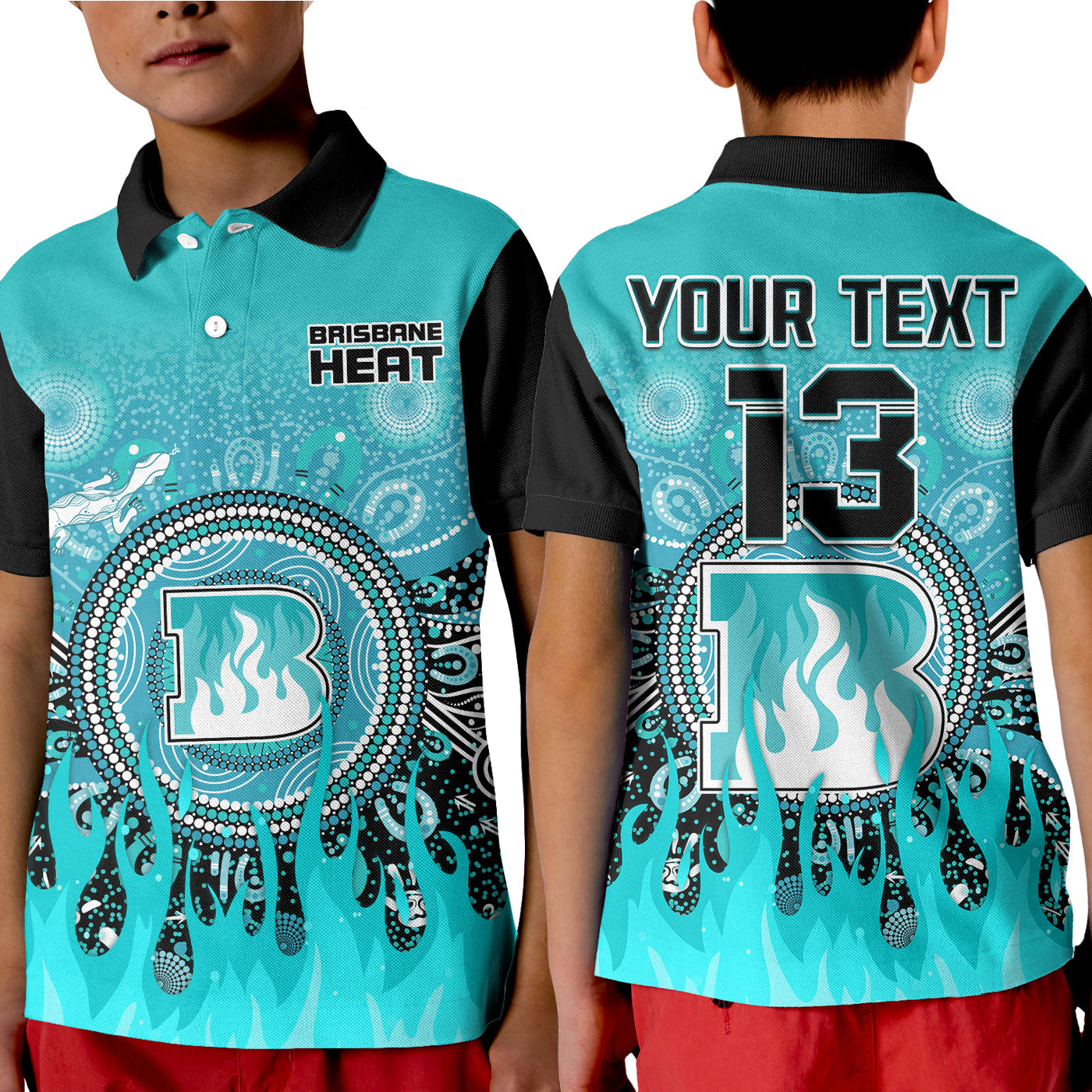 (Custom Text and Number) Brisbane Heat Polo Shirt Aboriginal Dot Fire Australia Cricket - Vibe Hoodie Shop