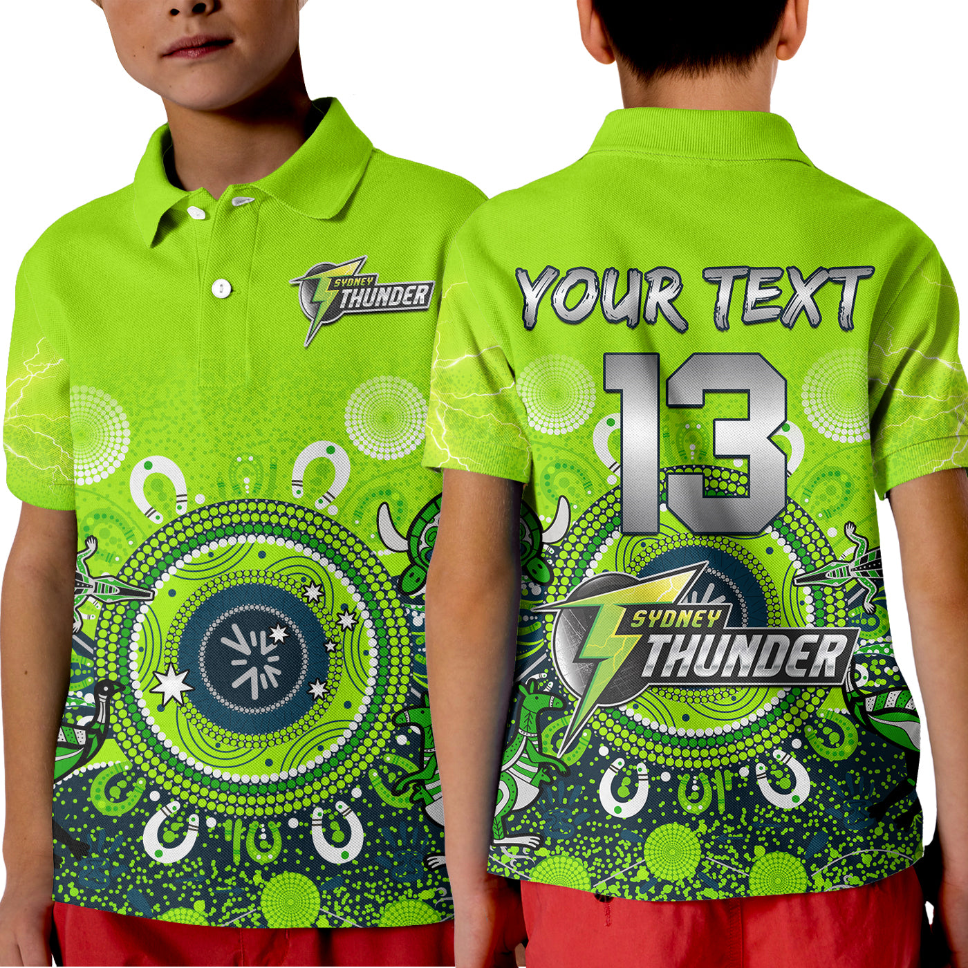 (Custom Text and Number) Sydney Thunder Polo Shirt Cricket Aboriginal - Vibe Hoodie Shop