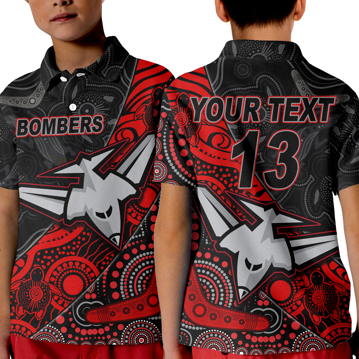 (Custom Text and Number) Bombers Football Polo Shirt Essendon Aboriginal - Vibe Hoodie Shop