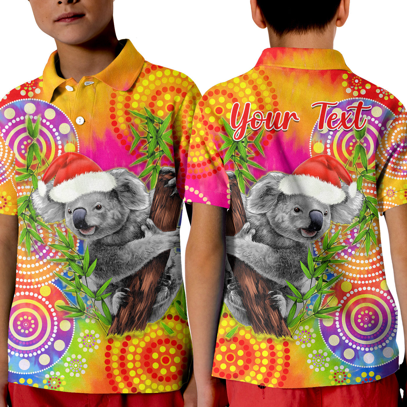 (Custom Personalised) Australia Koala Aboriginal Polo Shirt KID Rainbow Tie Dye Merry Christmas - Vibe Hoodie Shop