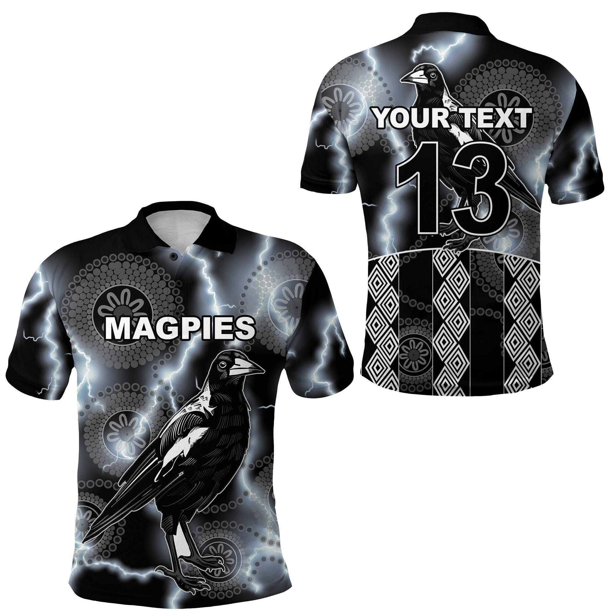 (Custom Personalised) Magpies Flash Newest Polo Shirt Collingwood Style - Custom Text and Number - Vibe Hoodie Shop