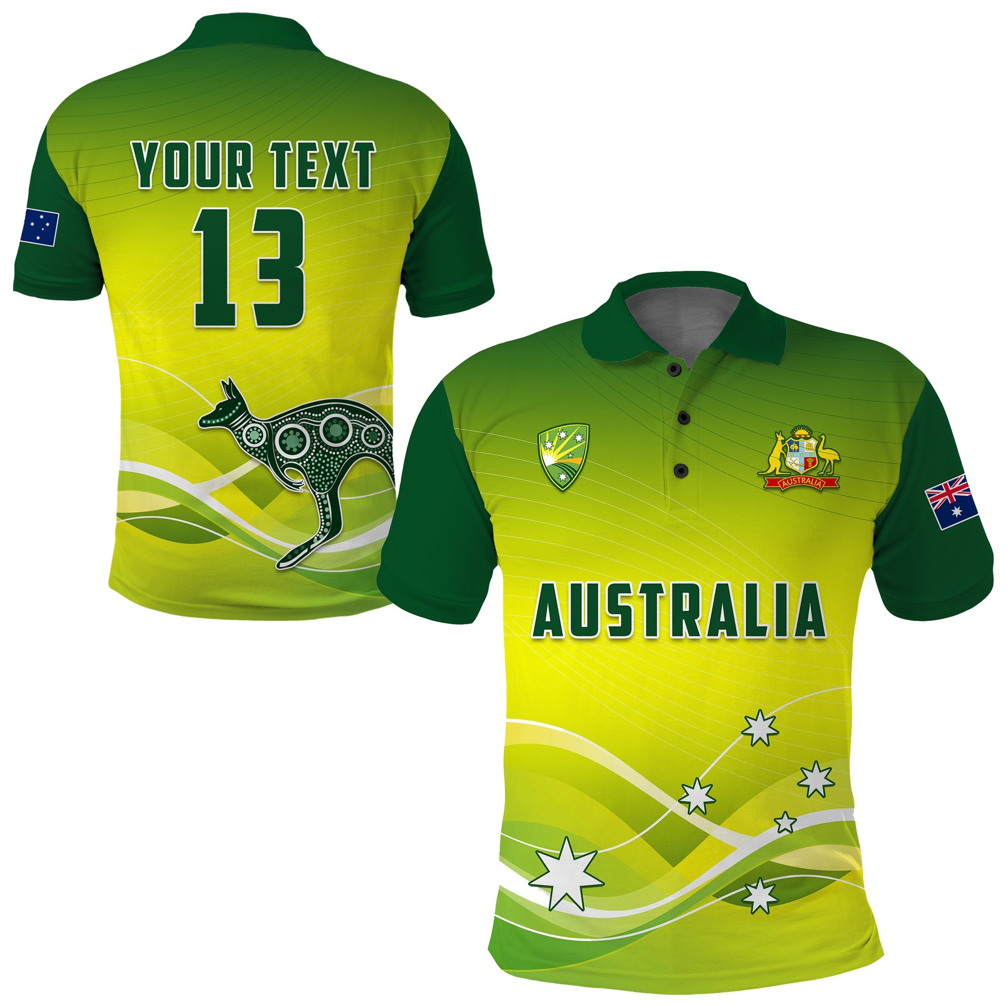 (Custom Personalised) Cricket Australia Polo Shirt Simple Style - Custom Text and Number - Vibe Hoodie Shop