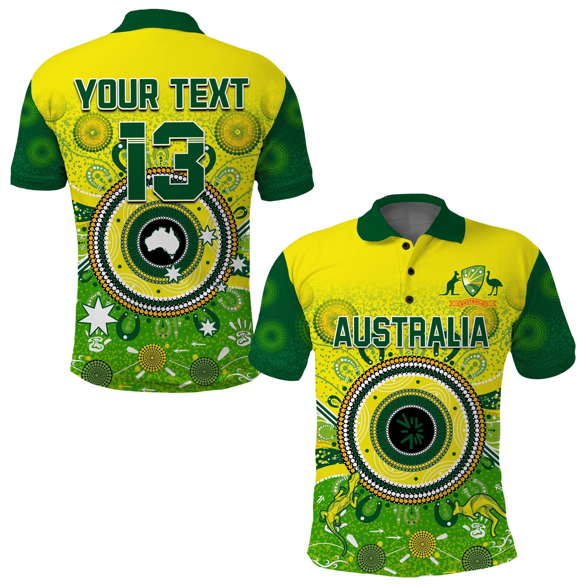 (Custom Text and Number) Australia Cricket Polo Shirt Aboriginal National Color Champion - Vibe Hoodie Shop