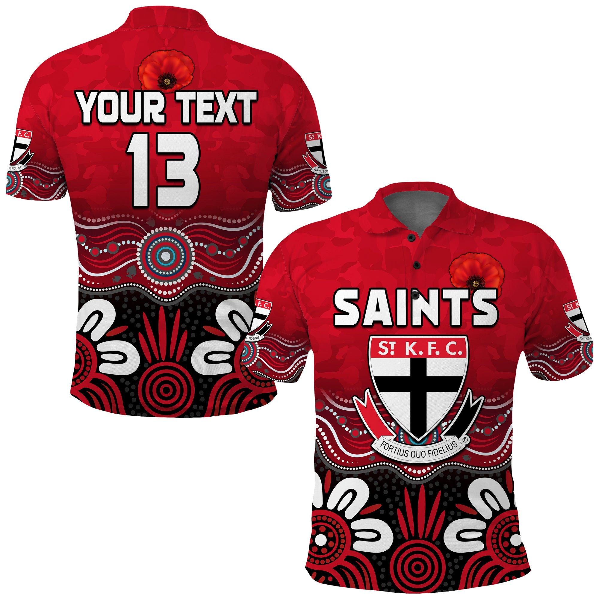 (Custom Text and Number) Saints ANZAC 2022 Polo Shirt St Kilda Aboriginal Remember Them - Vibe Hoodie Shop