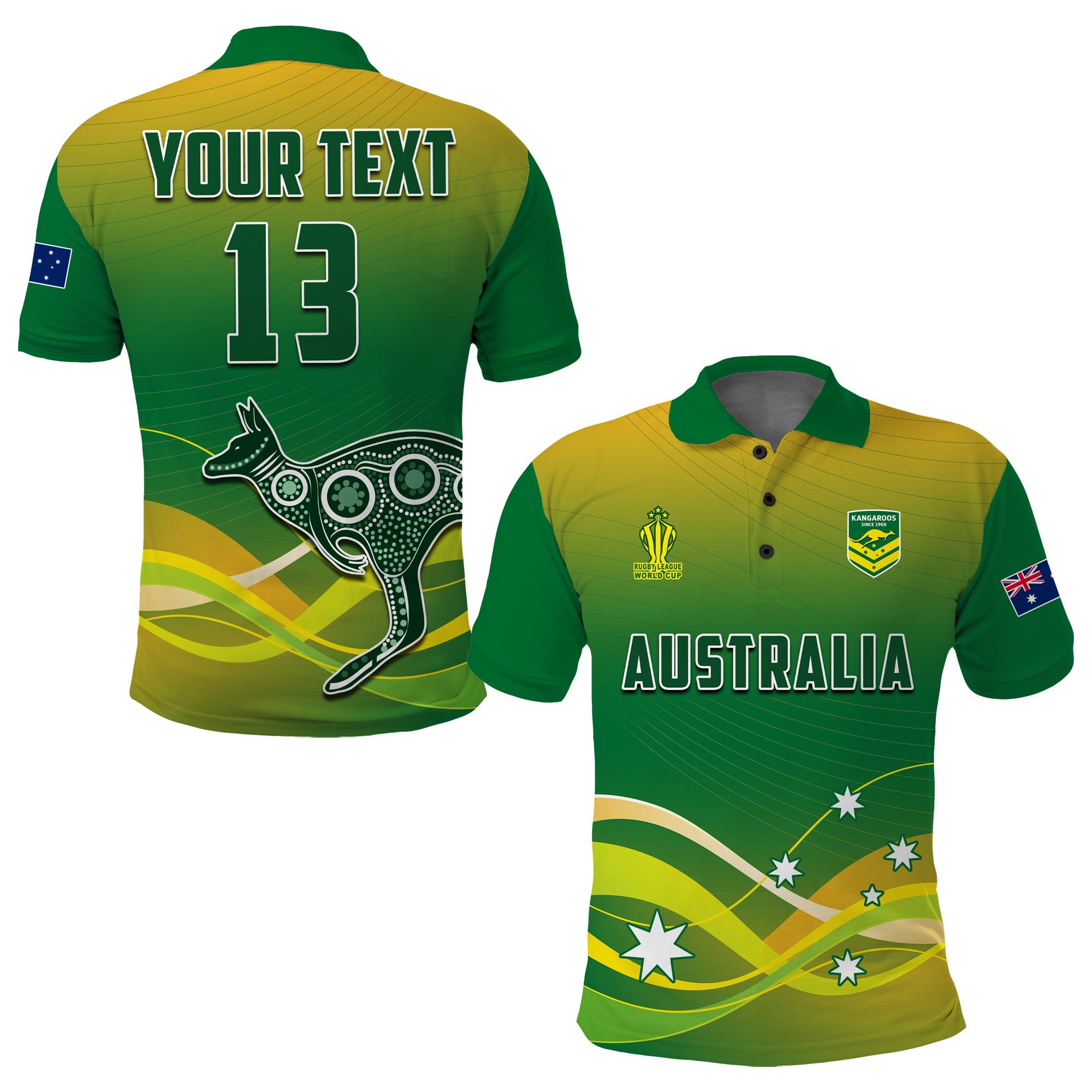 (Custom Text and Number) Australia Rugby Polo Shirt Champions RLWC Kangaroos World Cup Rugby - Vibe Hoodie Shop