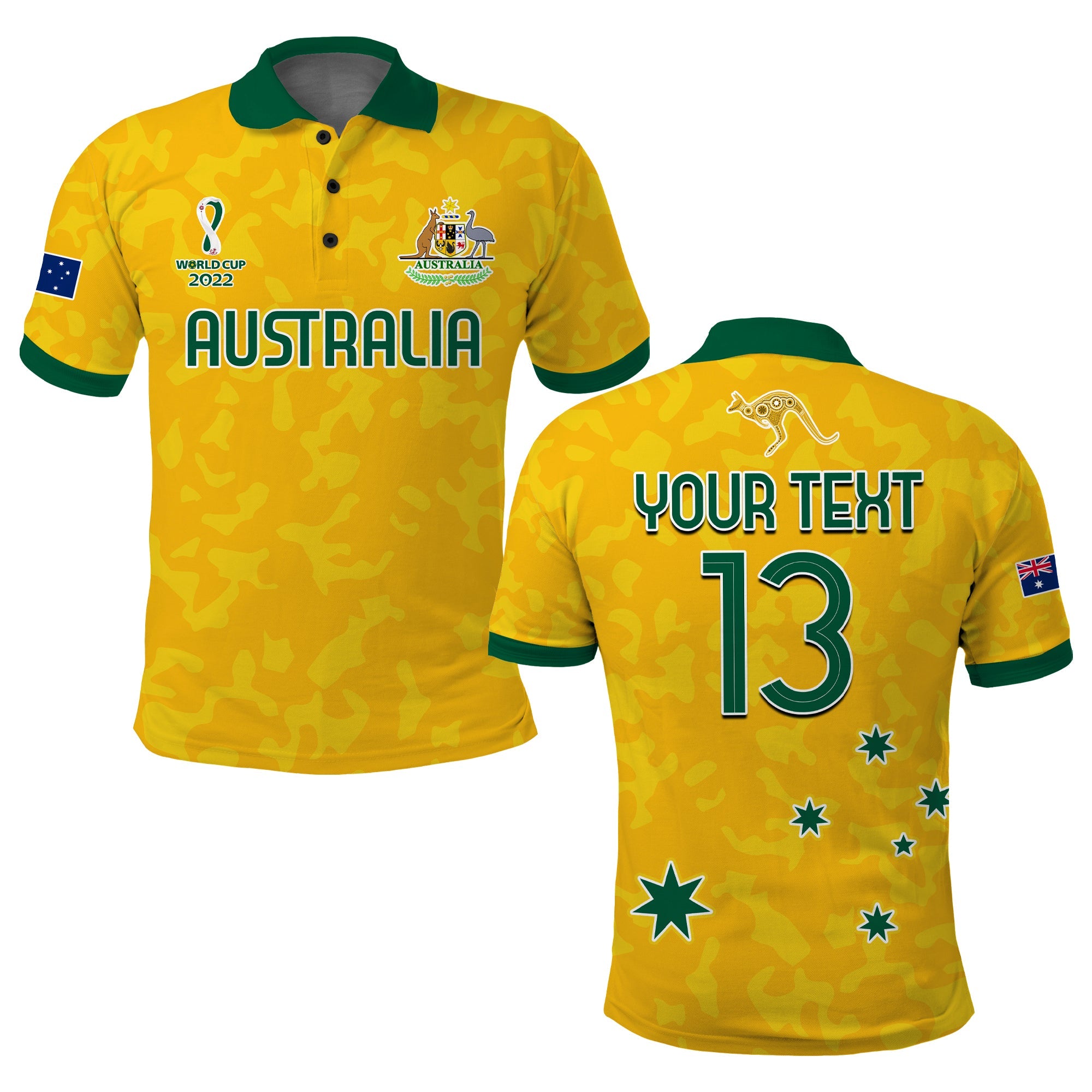 (Custom Text and Number) Australia Soccer Polo Shirt World Cup Football 2022 Socceroos with Kangaroos - Vibe Hoodie Shop