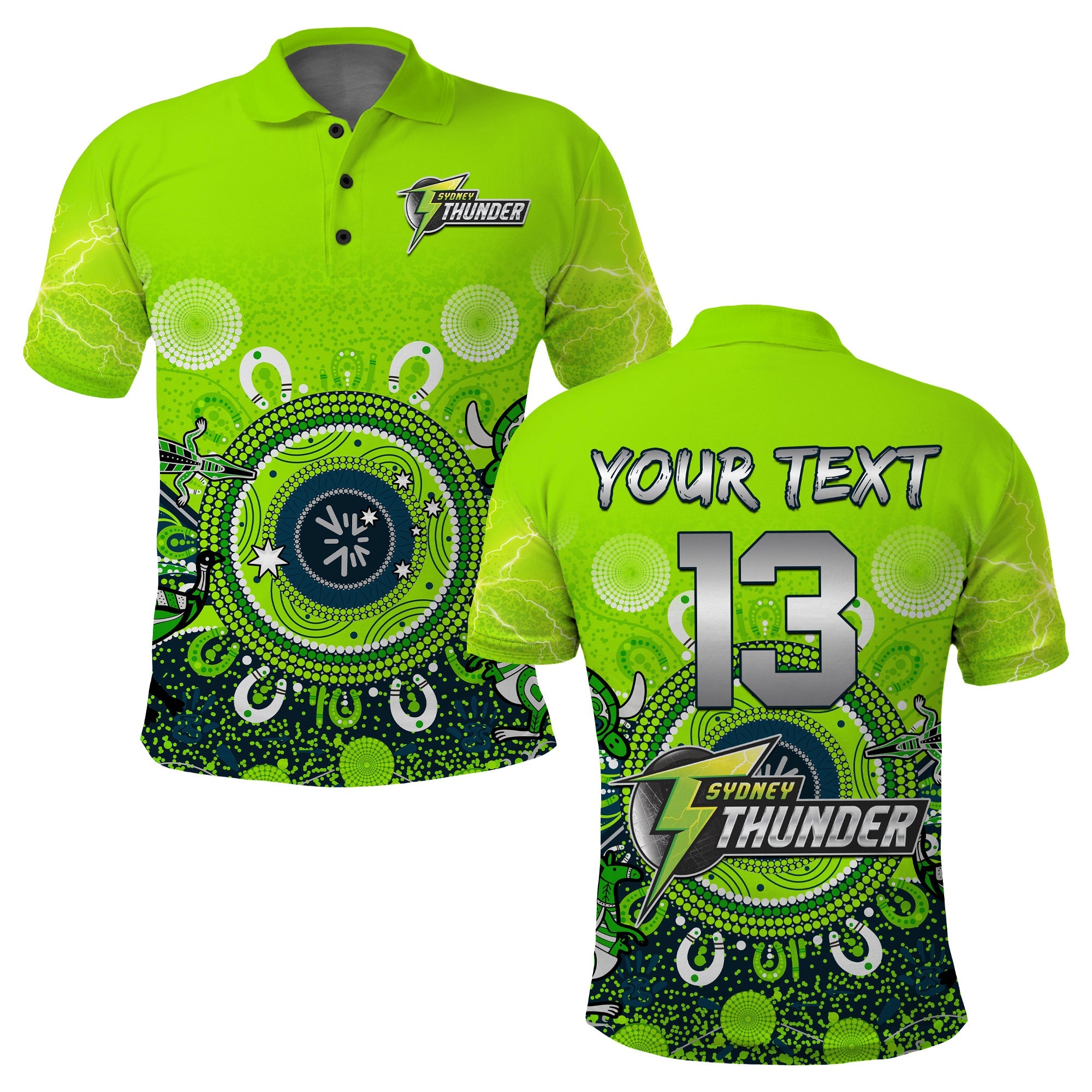 (Custom Text and Number) Sydney Thunder Polo Shirt Cricket Aboriginal - Vibe Hoodie Shop