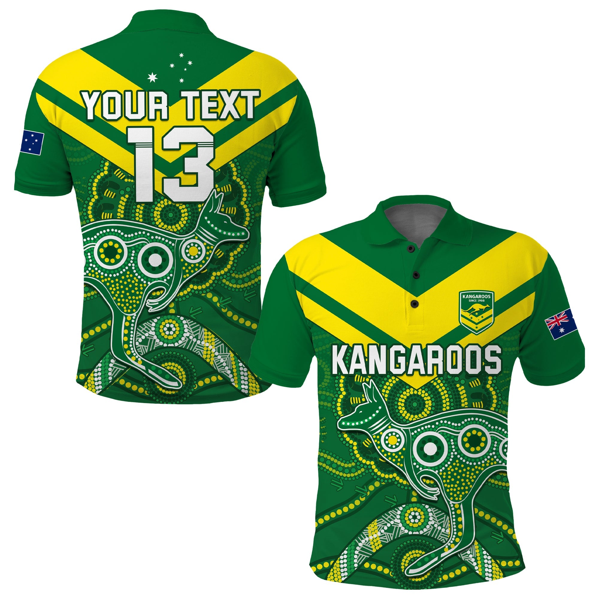 (Custom Text and Number) Australia Rugby Polo Shirt Kangaroos Boomerang Aboriginal - Vibe Hoodie Shop