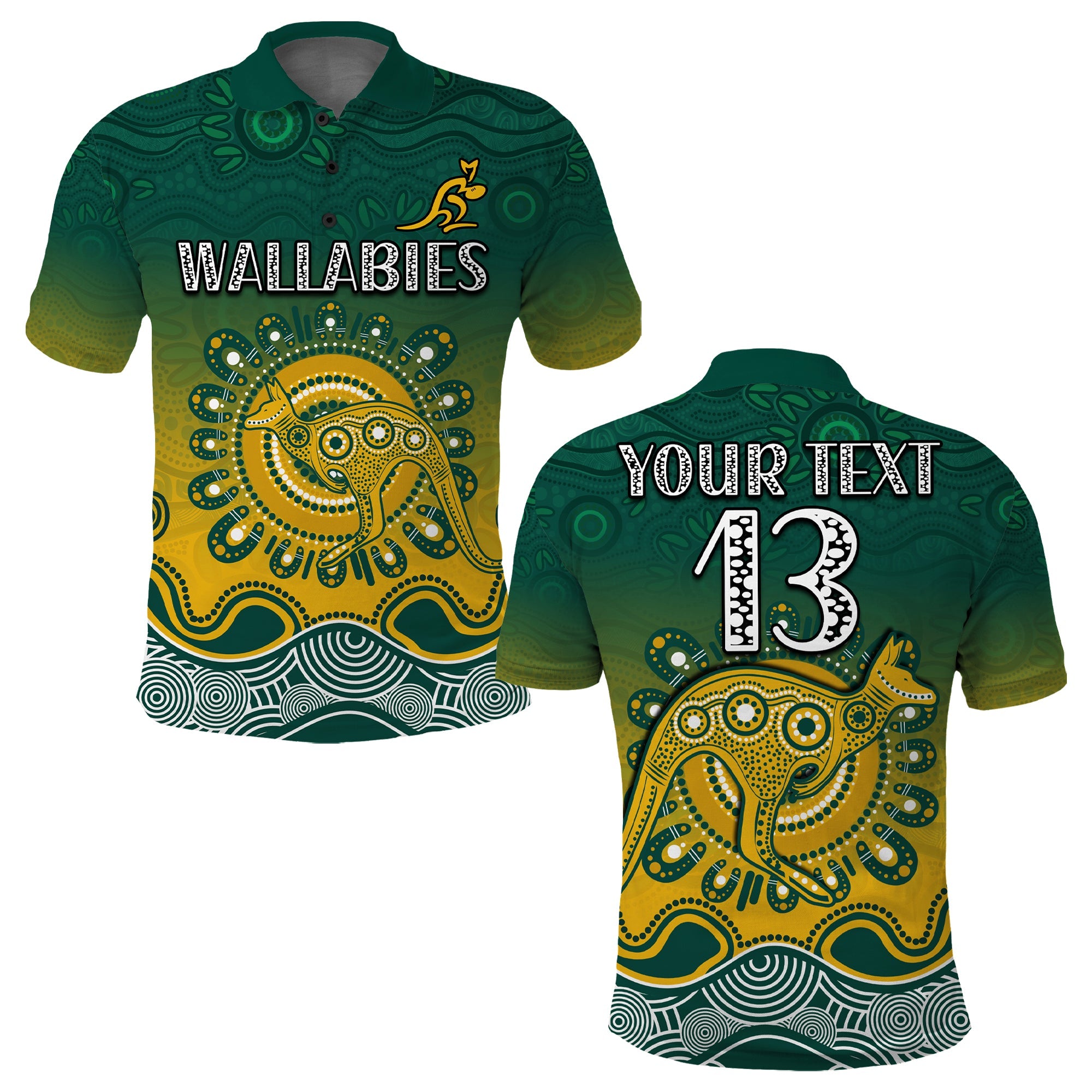 (Custom Text and Number) Wallabies Rugby Australia Polo Shirt Aboriginal - Vibe Hoodie Shop