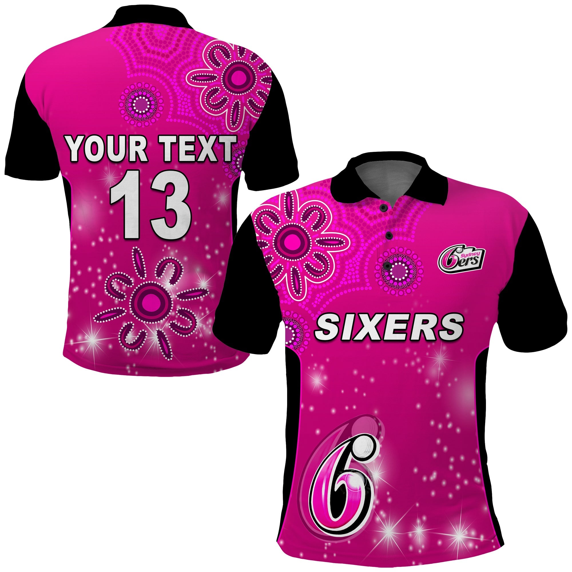 (Custom Text and Number) Sydney Sixers Polo Shirt Cricket Australia Aboriginal - Vibe Hoodie Shop