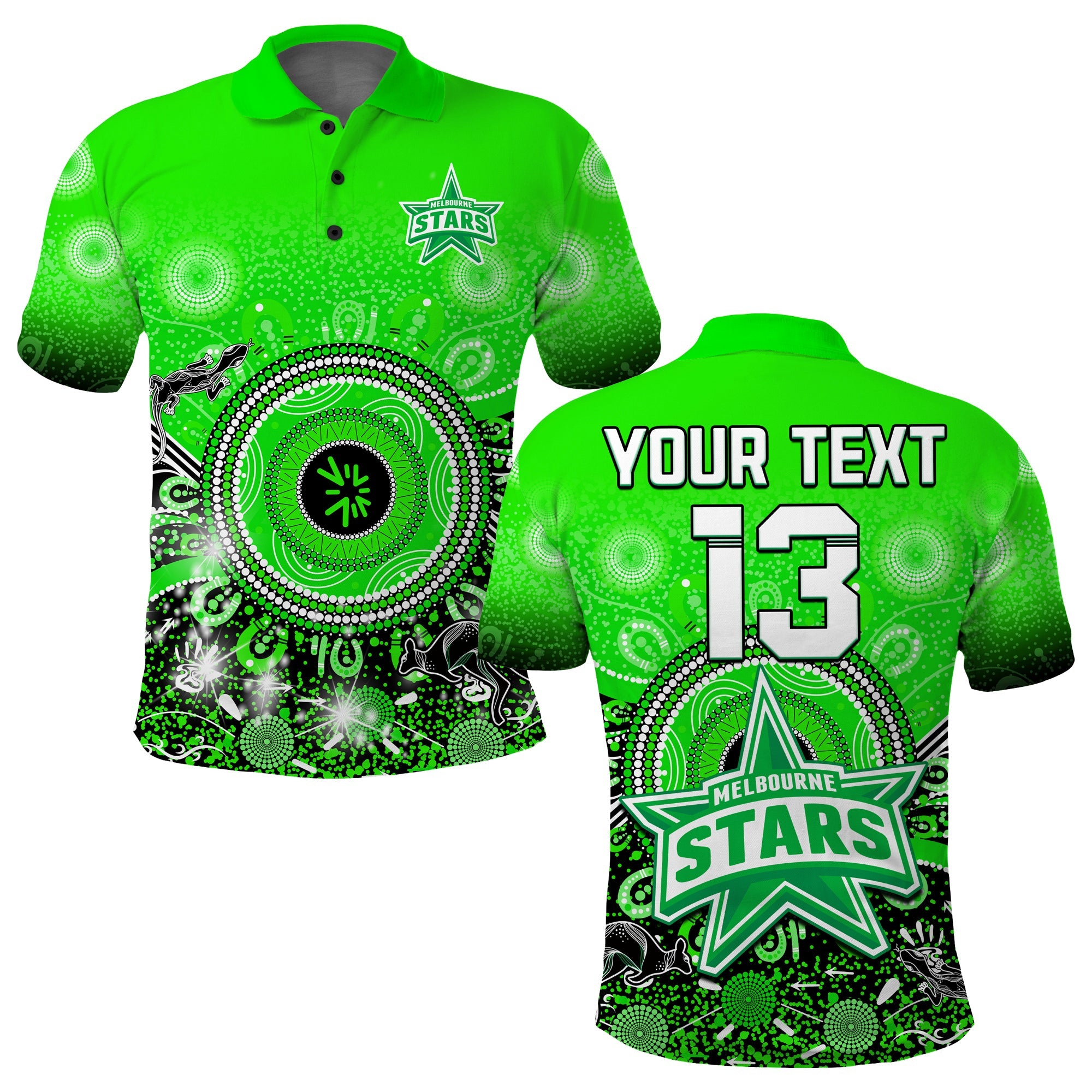 (Custom Text and Number) Melbourne Stars Polo Shirt Cricket Aboriginal - Vibe Hoodie Shop