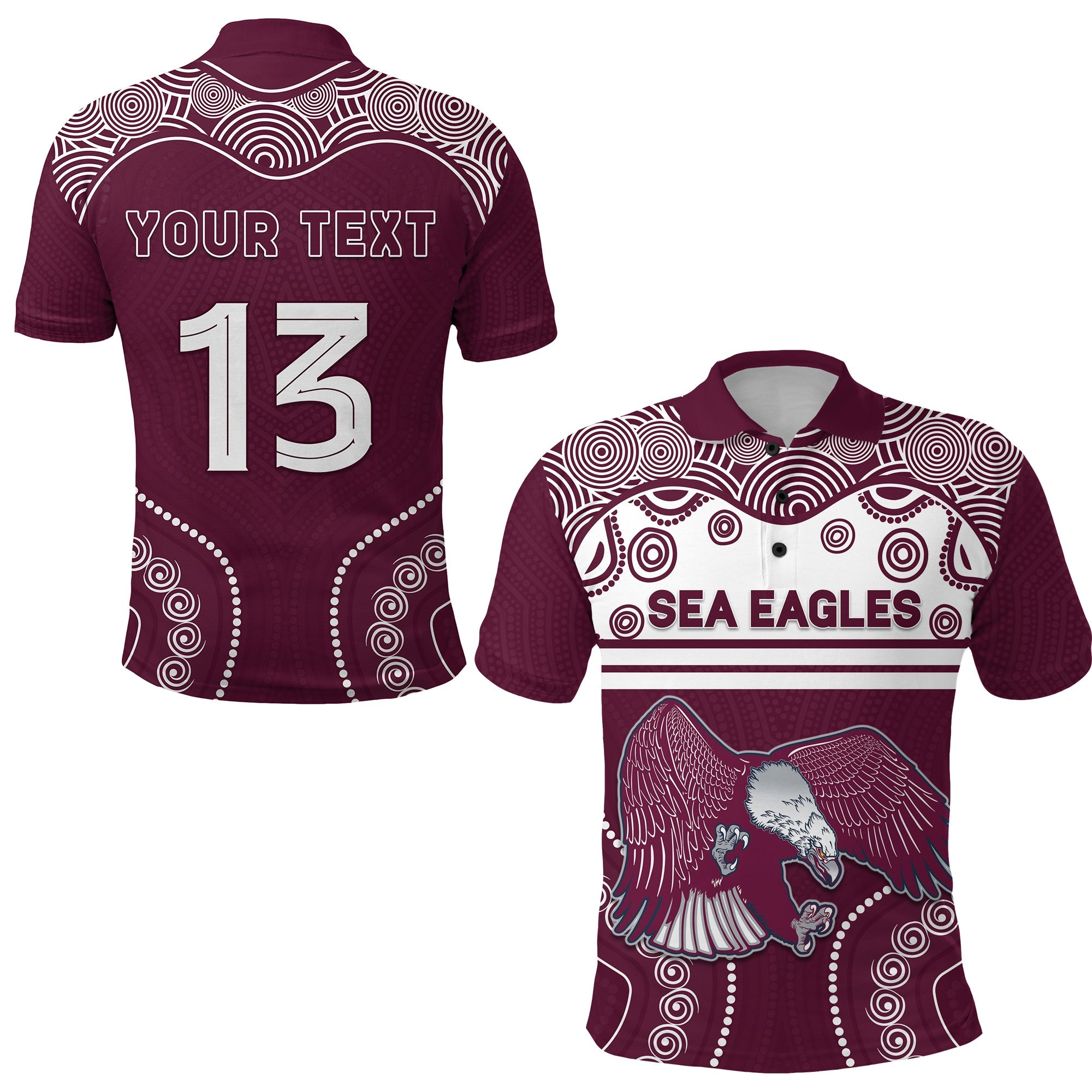 (Custom Personalised) Sea Eagles Indigenous Polo Shirt Manly Forever - Custom Text and Number - Vibe Hoodie Shop