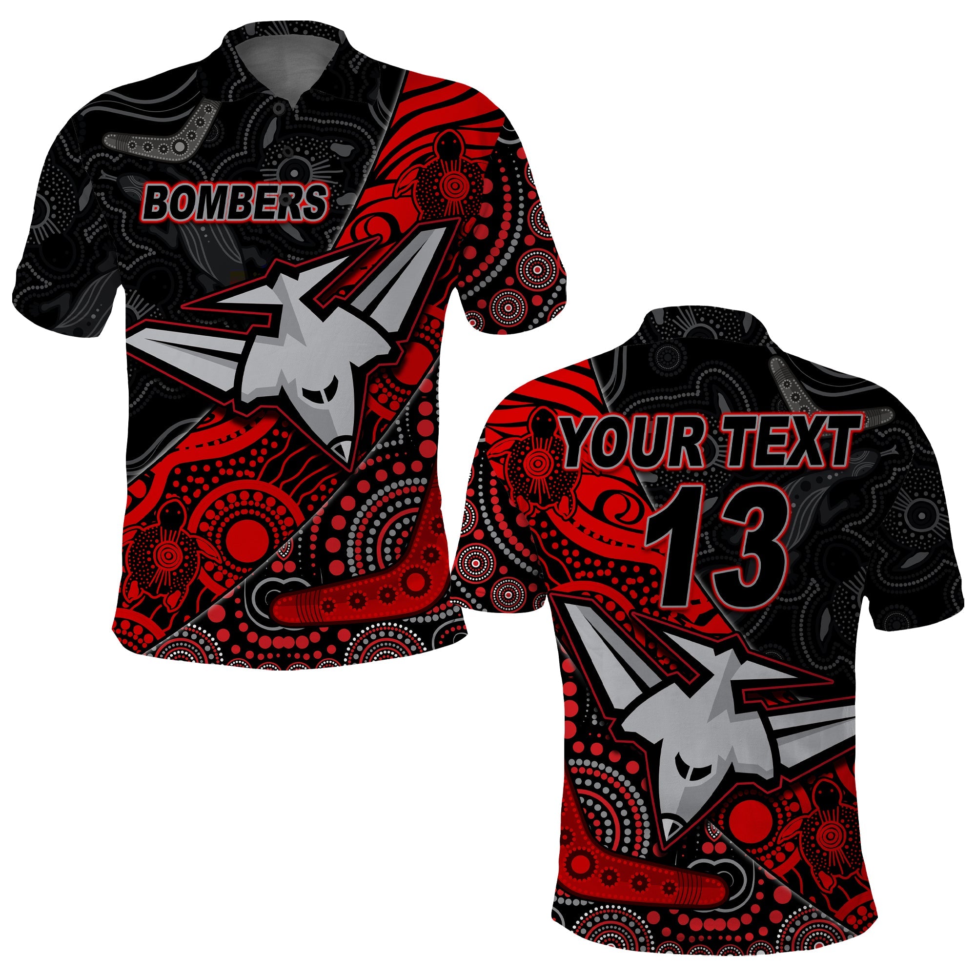 (Custom Text and Number) Bombers Football Polo Shirt Essendon Aboriginal - Vibe Hoodie Shop