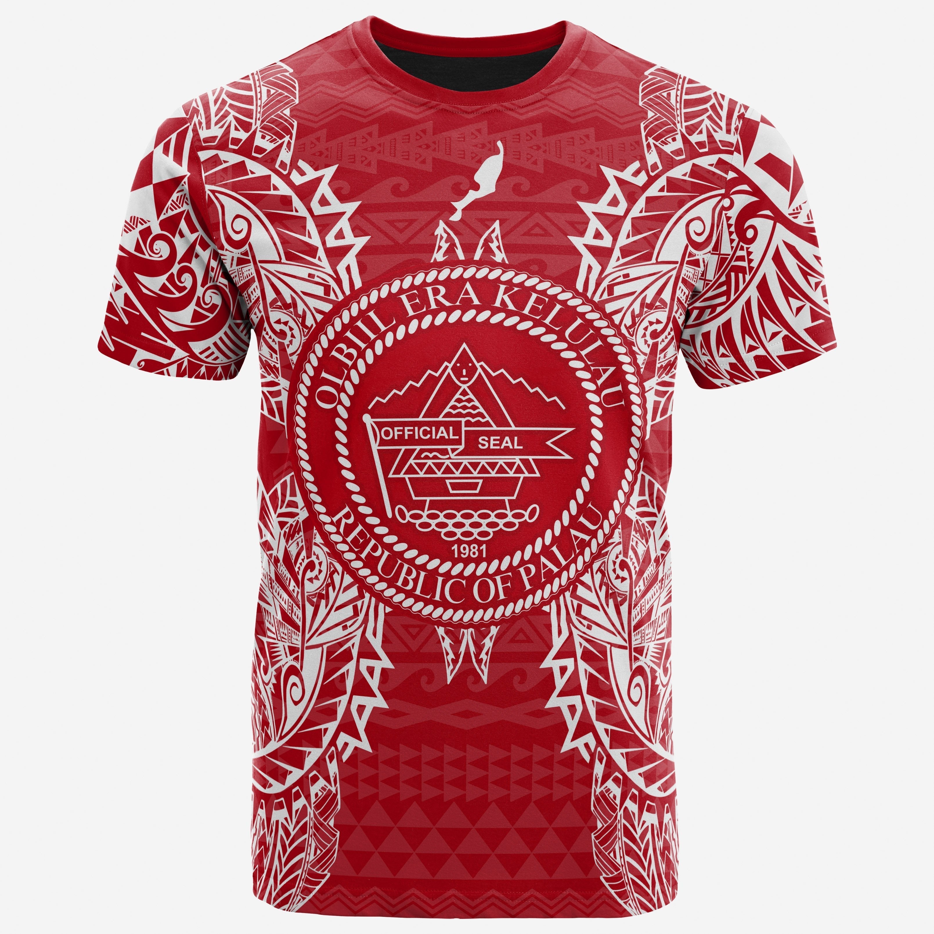 Vibe Hoodie Palau All T shirt - Palau Seal Map Polynesian Tattoo Red White - Vibe Hoodie Shop