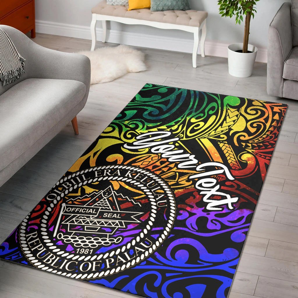 Palau Custom Personalised Area Rug - Rainbow Polynesian Pattern - Vibe Hoodie Shop