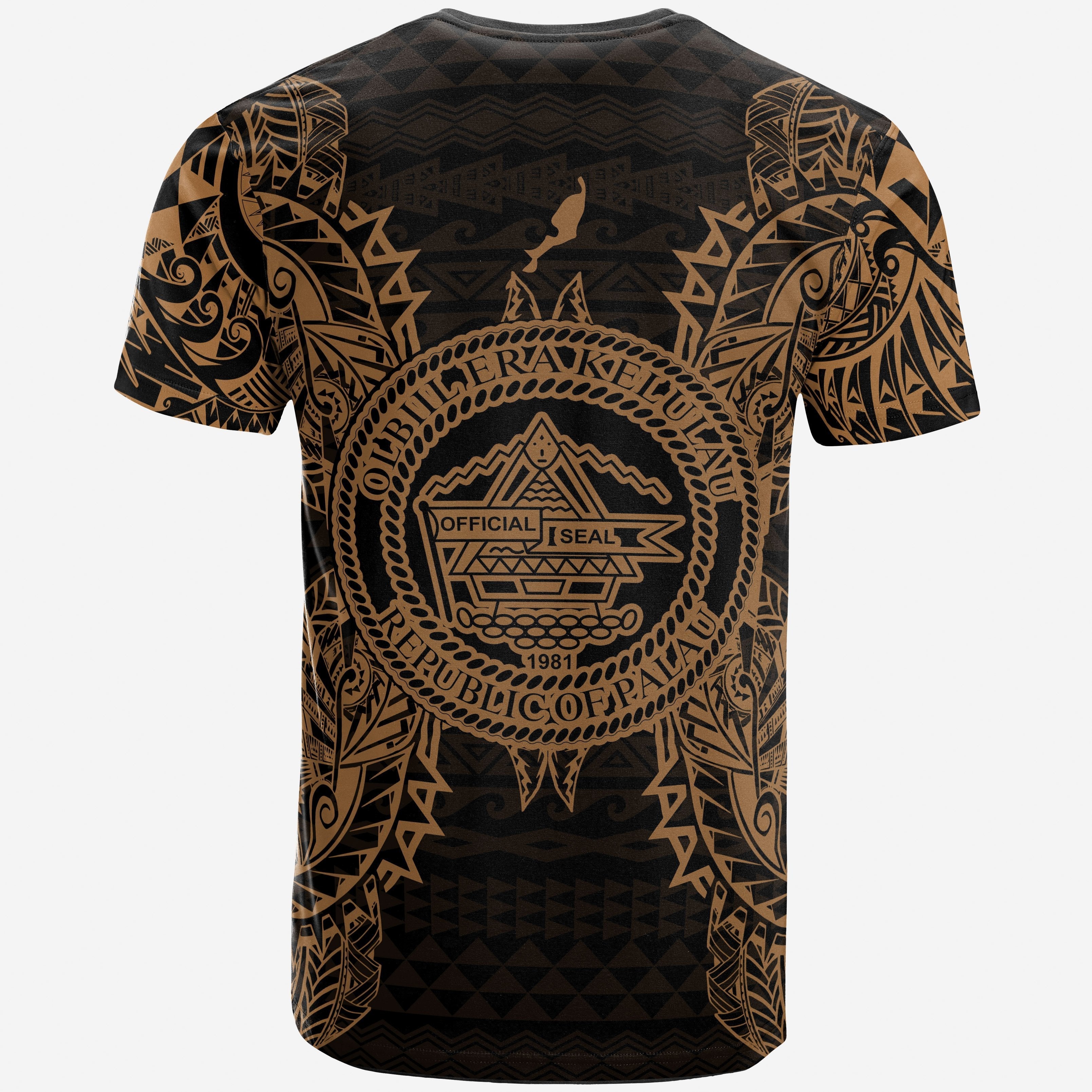 Vibe Hoodie Palau All T shirt - Palau Seal Map Polynesian Tattoo Gold - Vibe Hoodie Shop