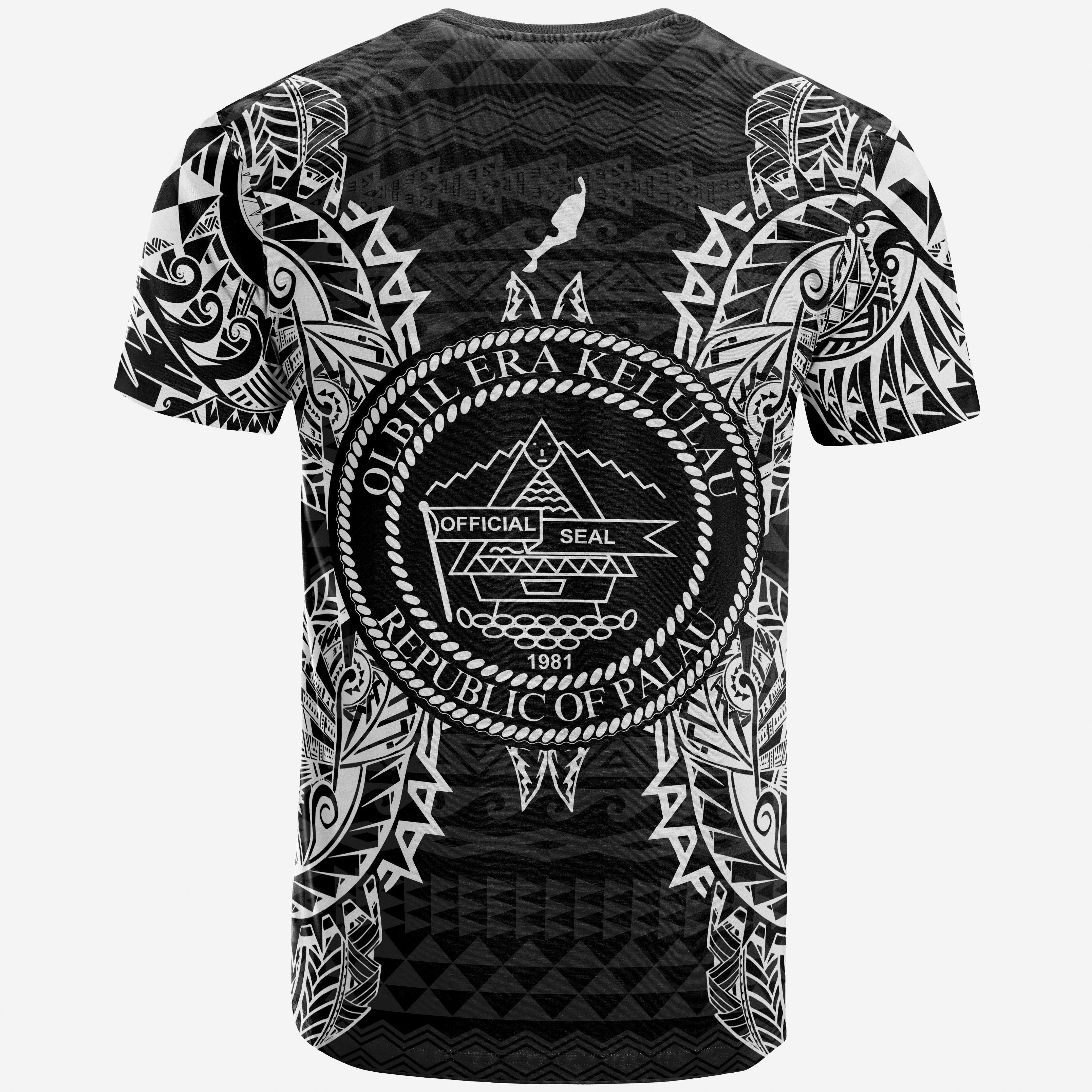 Vibe Hoodie Palau All T shirt - Palau Seal Map Polynesian Tattoo White Black - Vibe Hoodie Shop