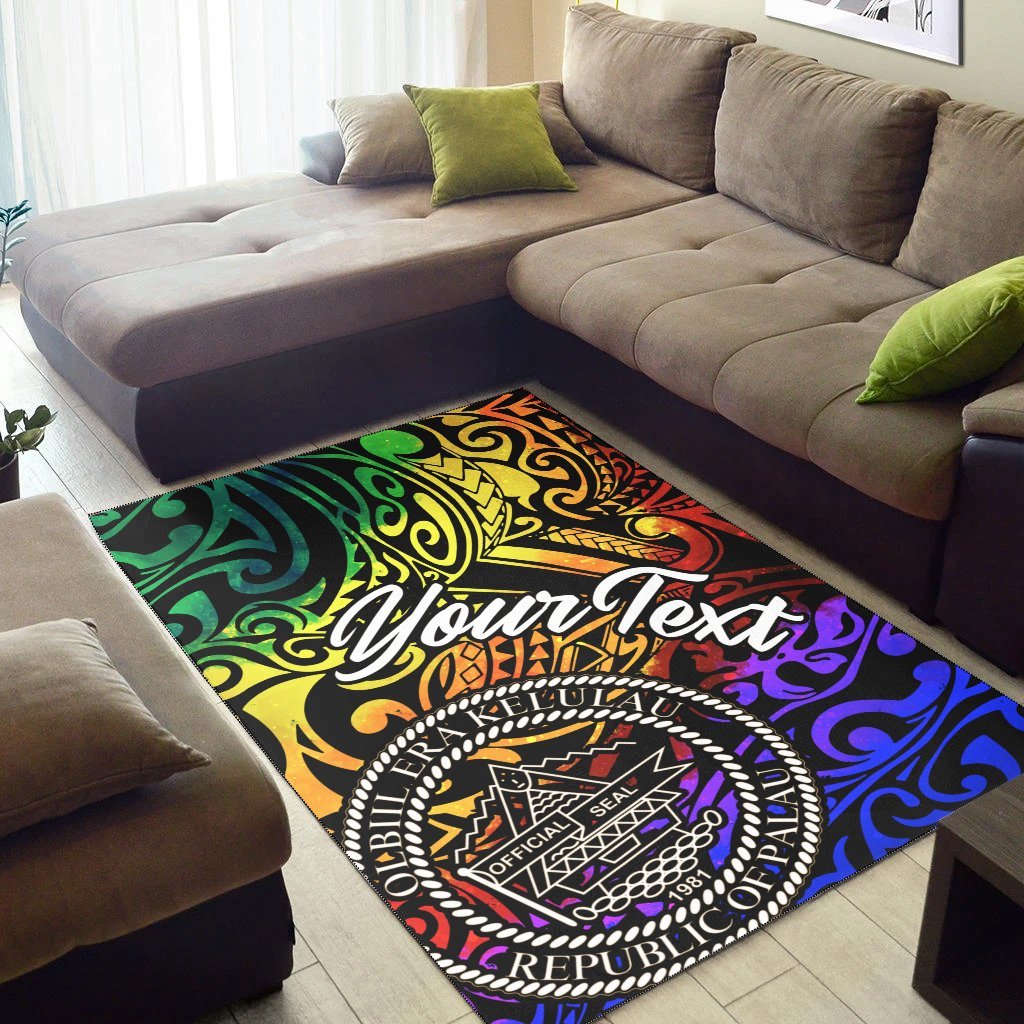 Palau Custom Personalised Area Rug - Rainbow Polynesian Pattern - Vibe Hoodie Shop