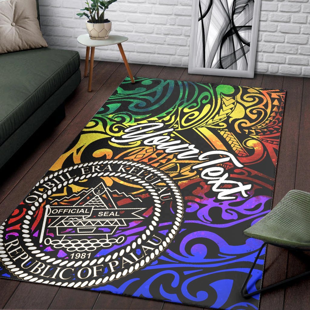 Palau Custom Personalised Area Rug - Rainbow Polynesian Pattern - Vibe Hoodie Shop